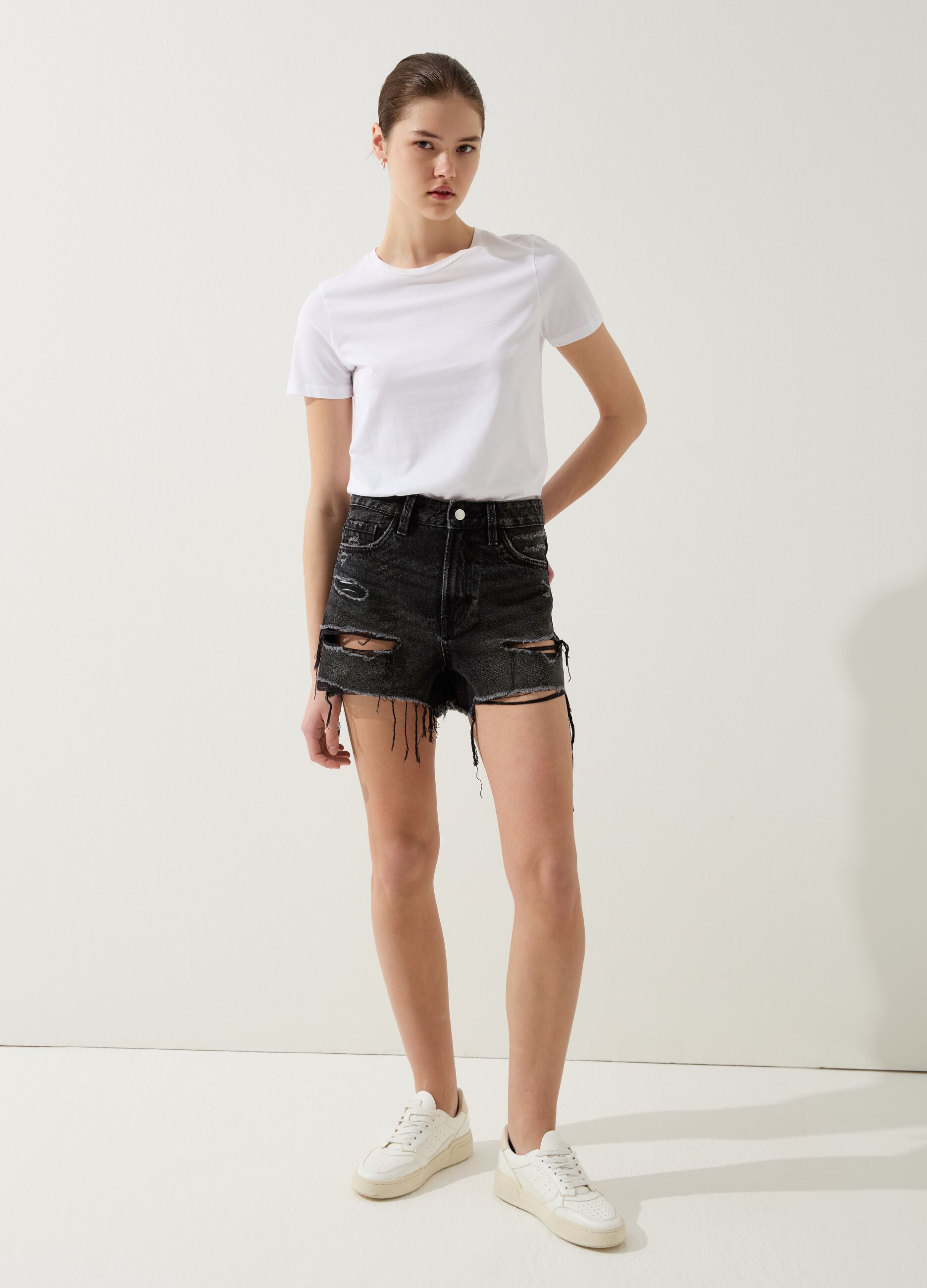 Ovs Shorts in denim con strappi a vita alta