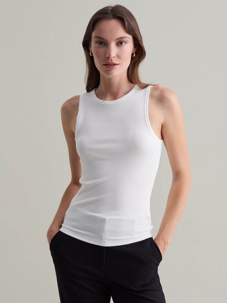 Tank top in ribbed stretch viscose_1