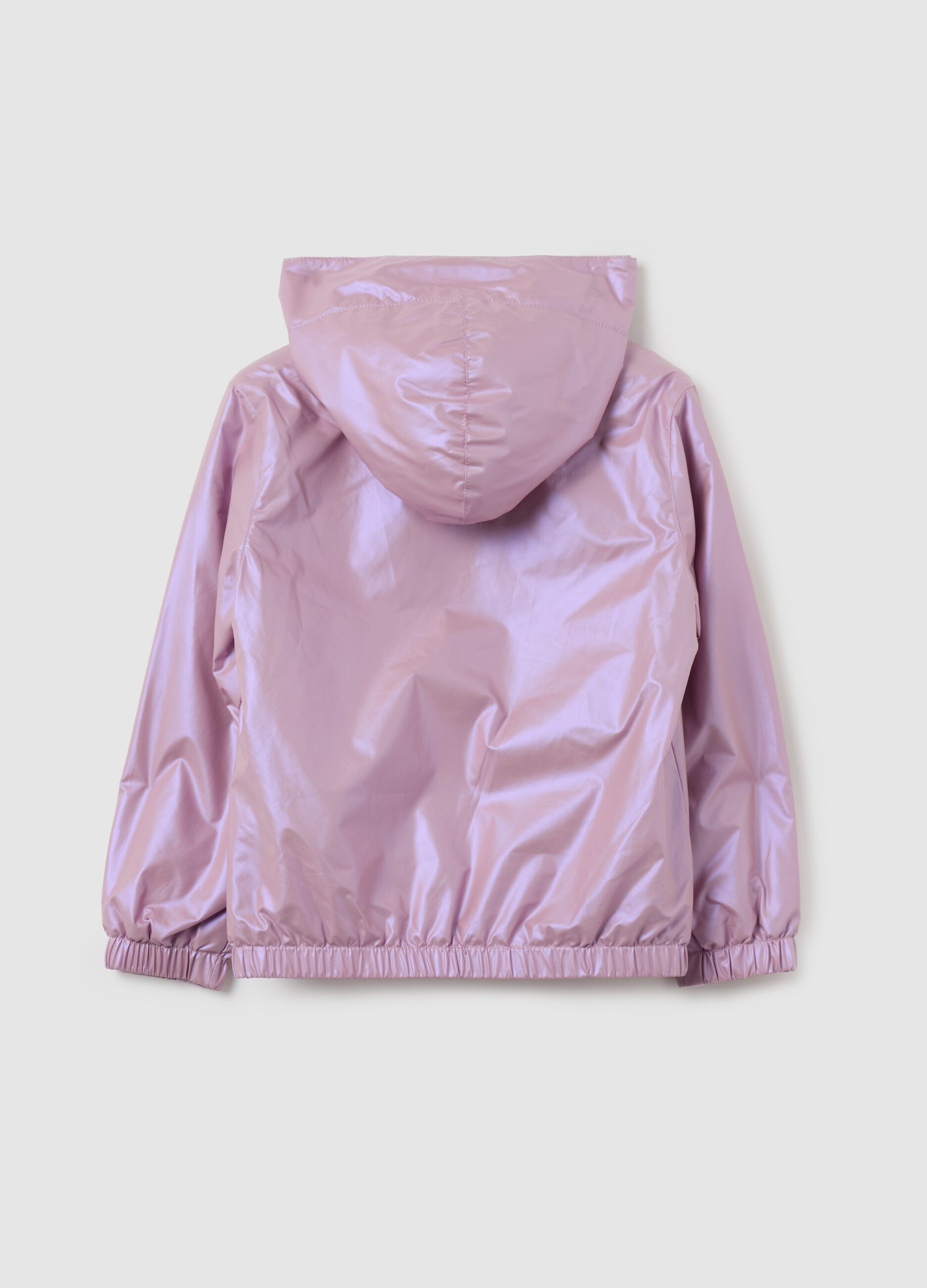 Short shiny-effect waterproof jacket