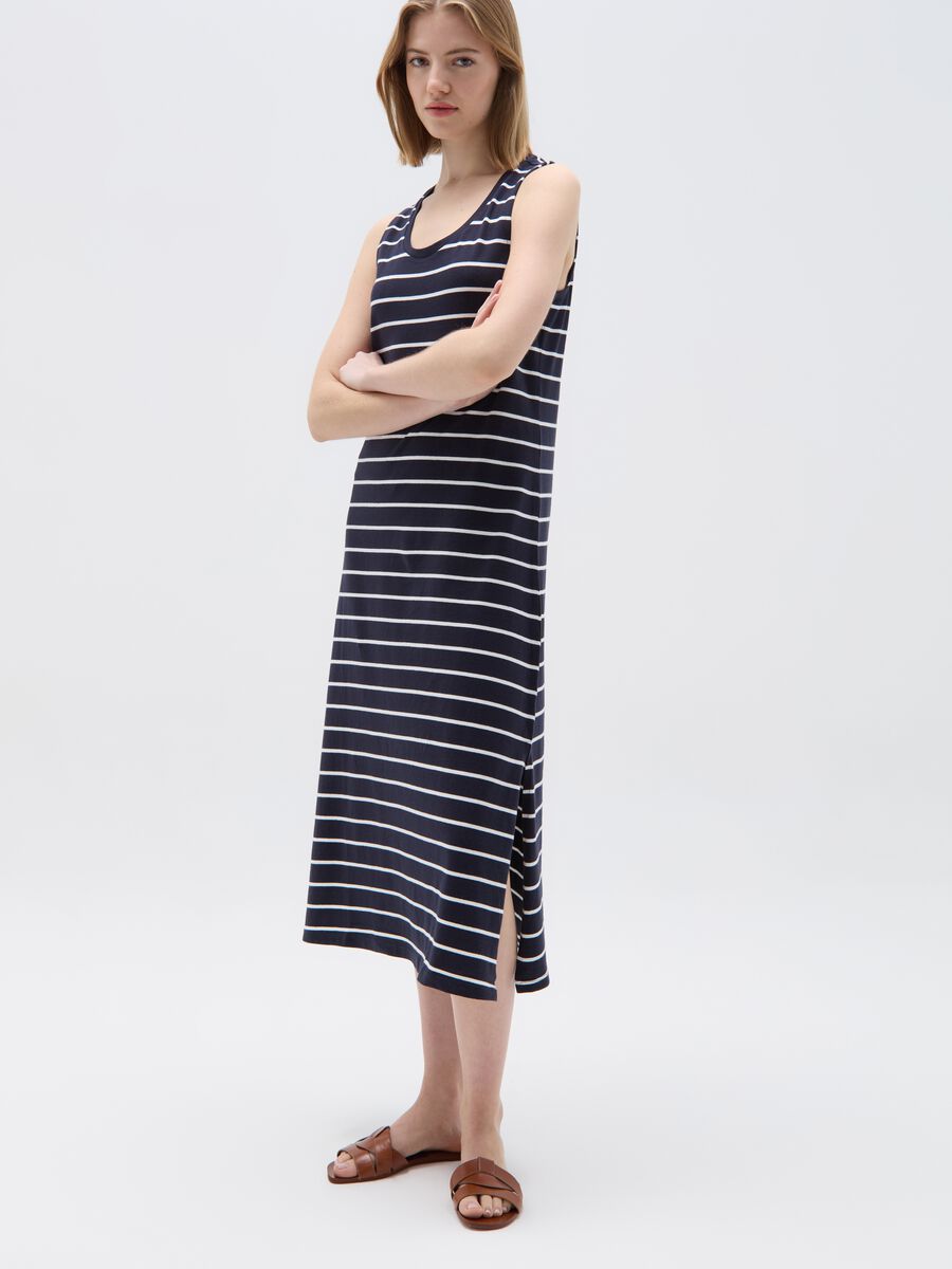 Essential long striped dress with splits_0