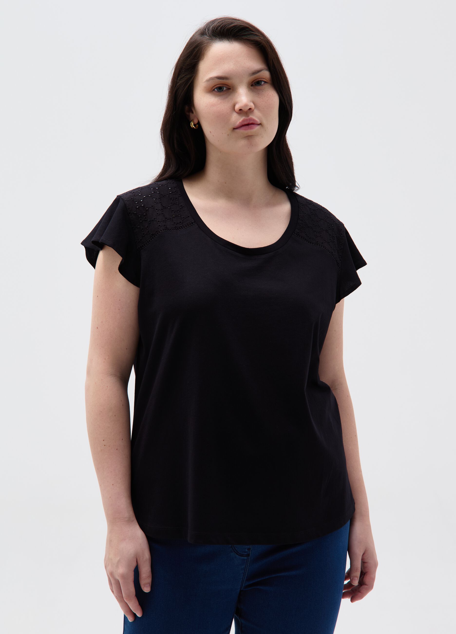 Ovs T-shirt con inserto in sangallo Curvy