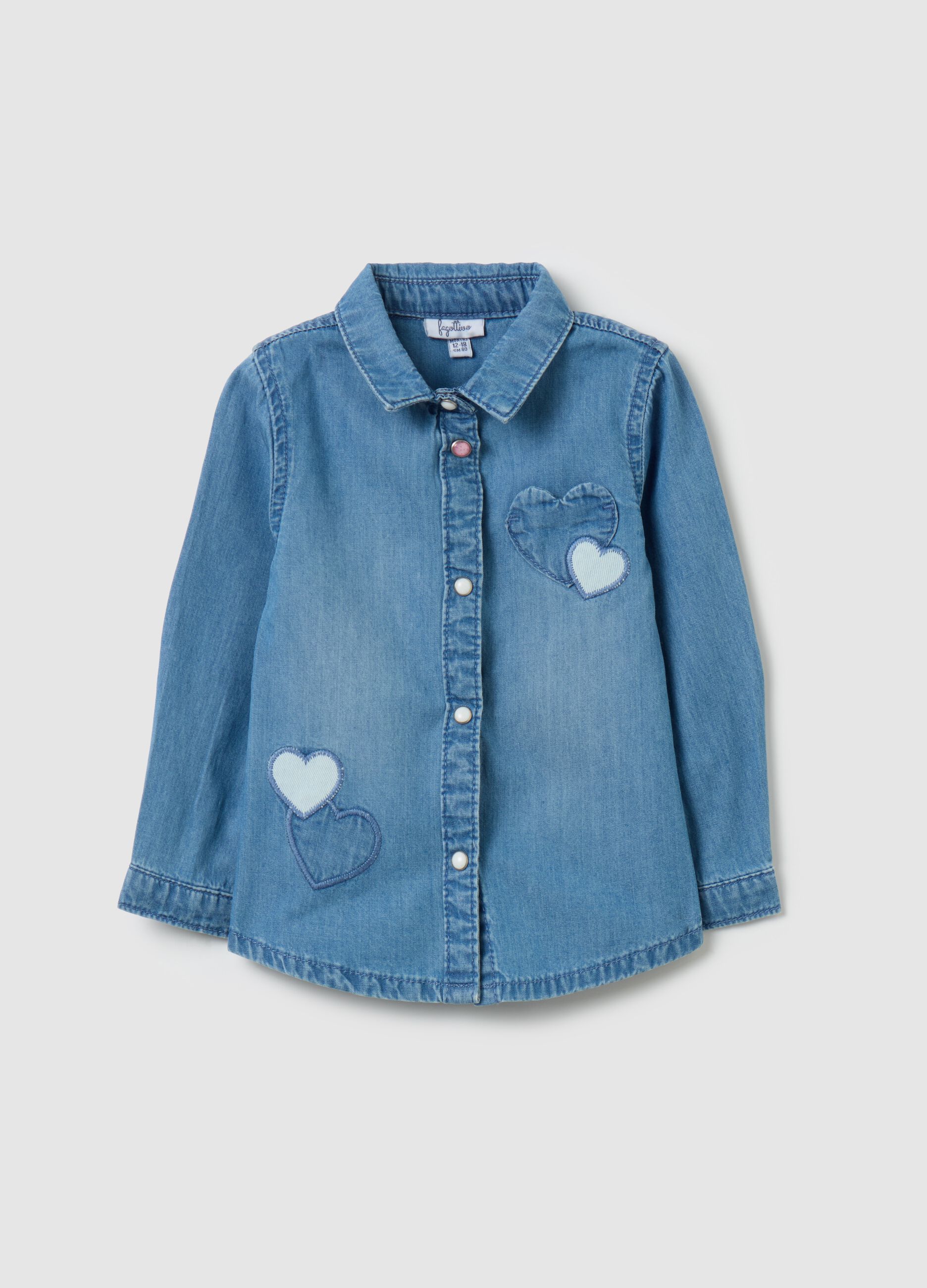 Denim shirt with hearts patch