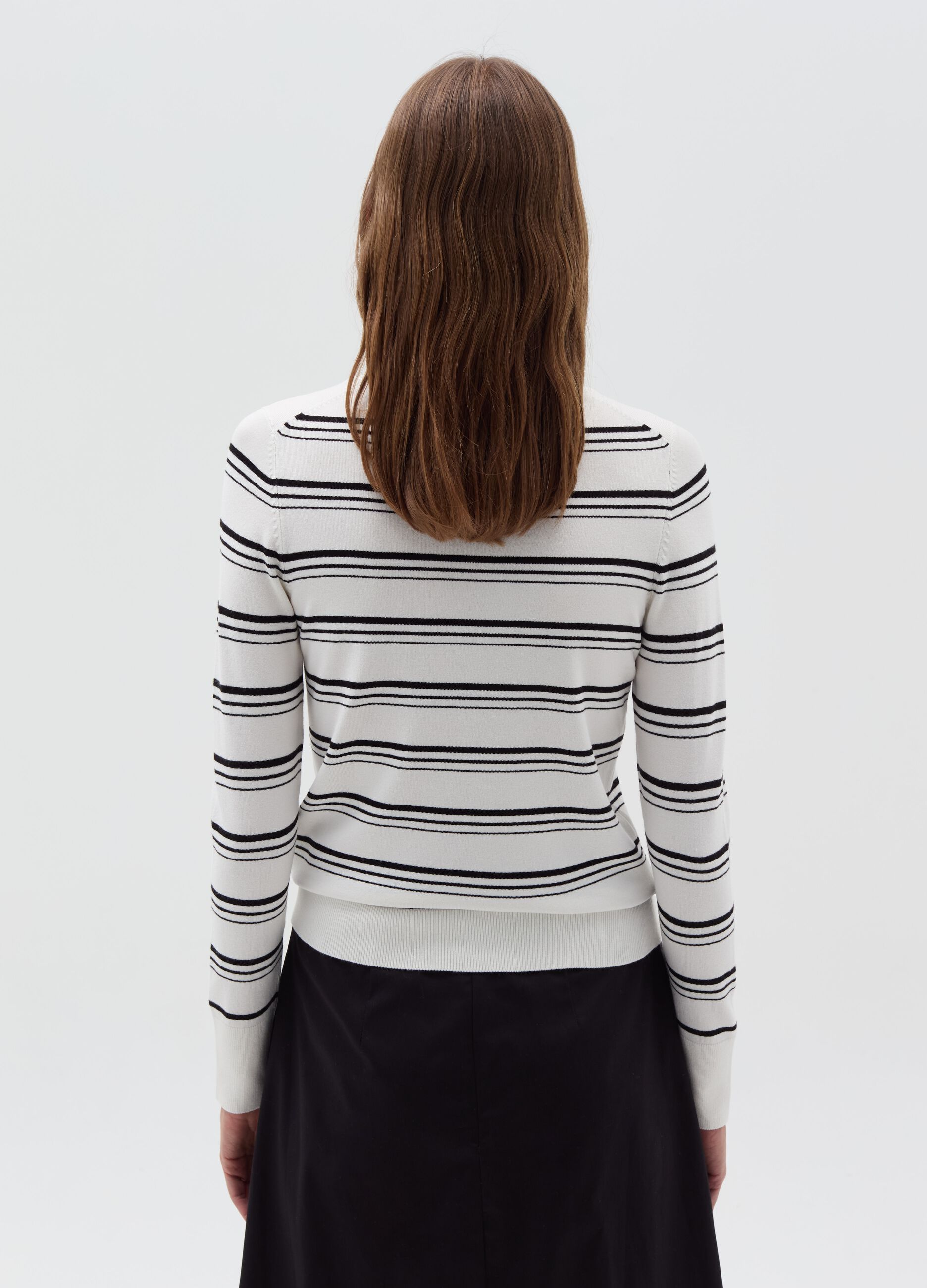 Long-sleeved striped knit shirt