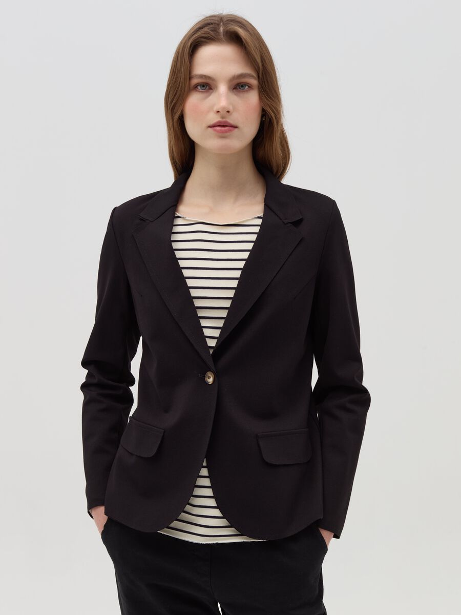 Solid colour single-breasted blazer_3