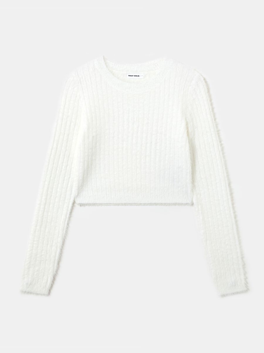 Cropped pullover in ribbed furry yarn_4