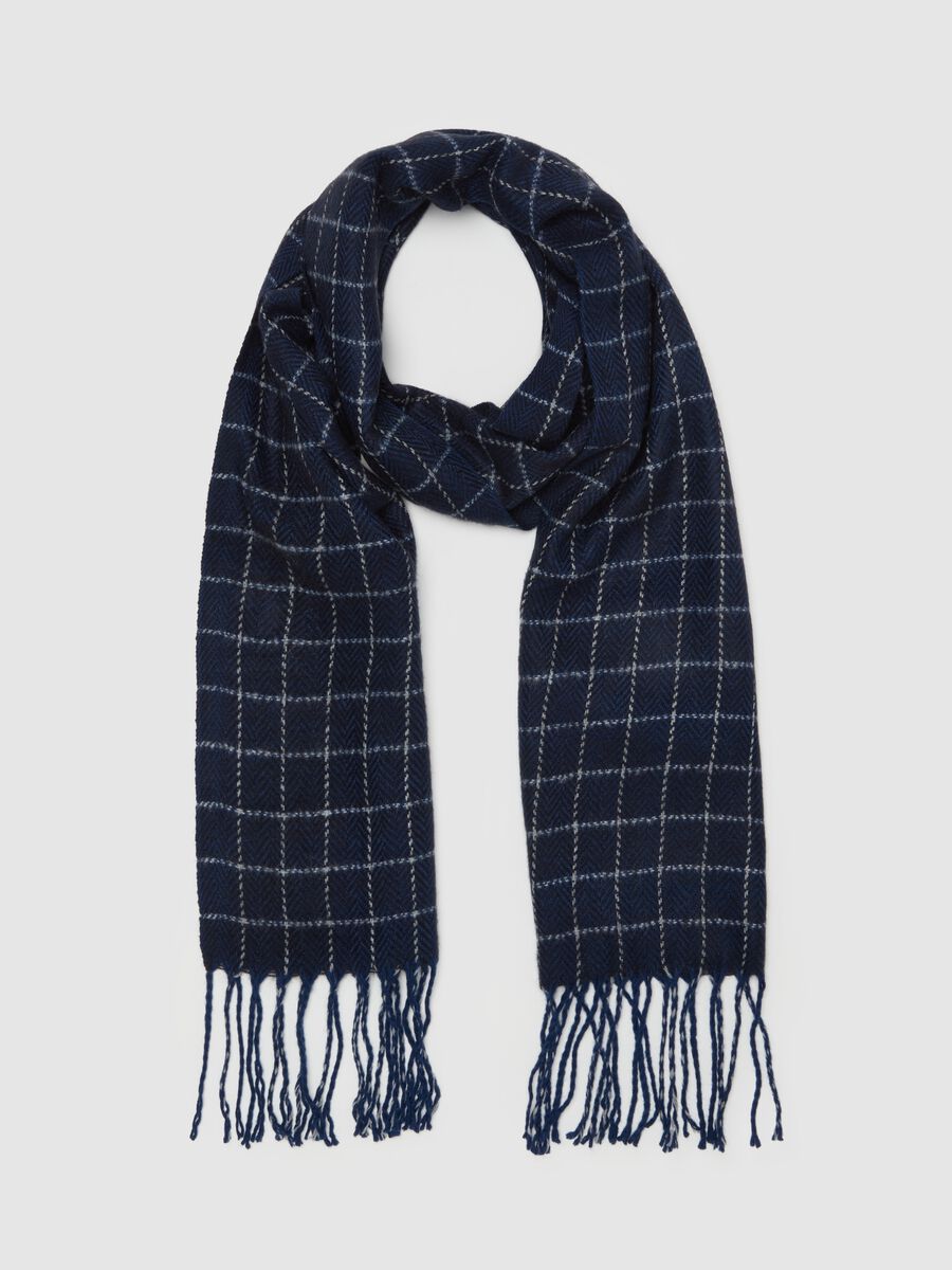 Checked scarf with fringe_0