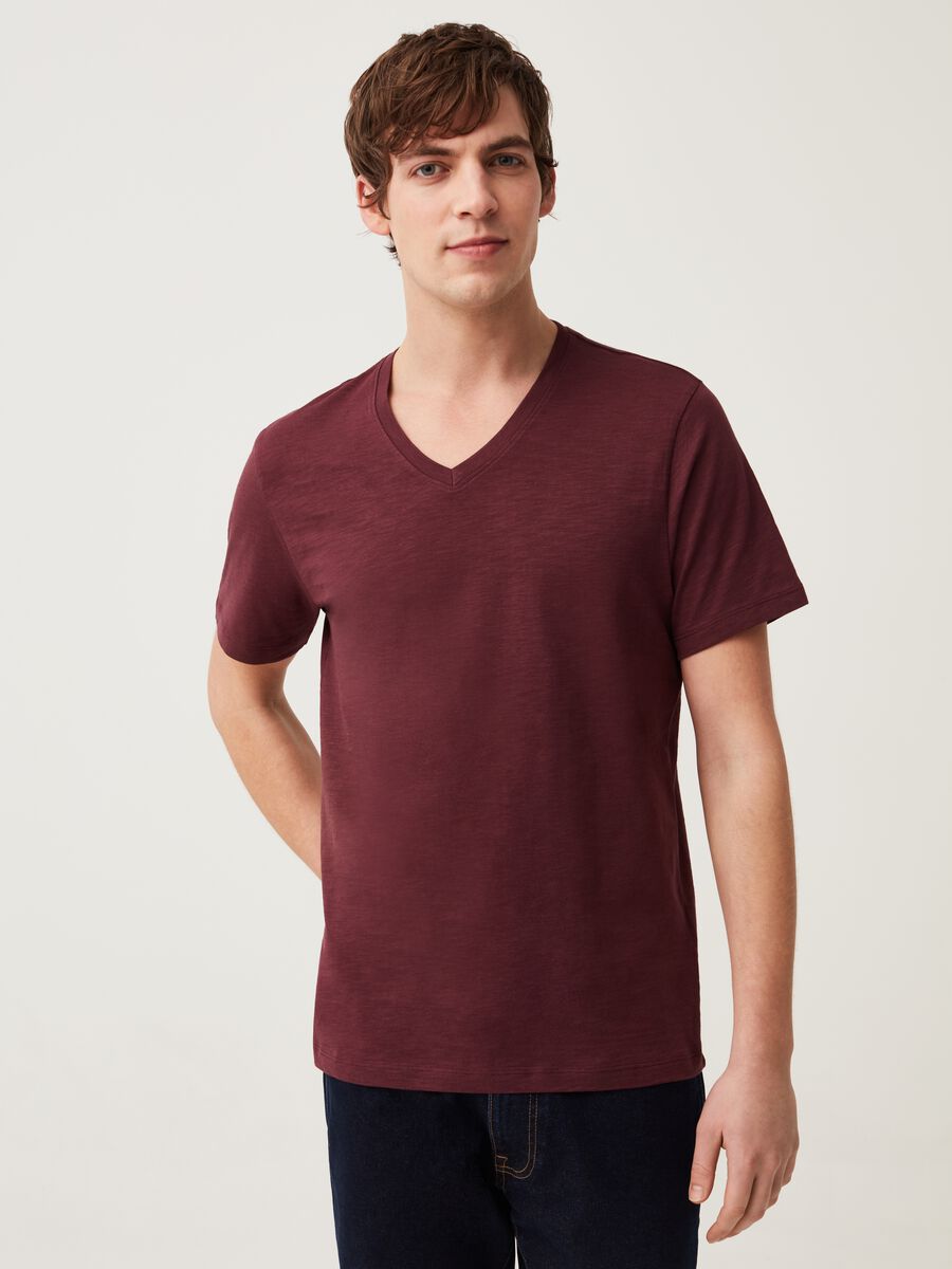 Jersey slub T-shirt with V neck_1