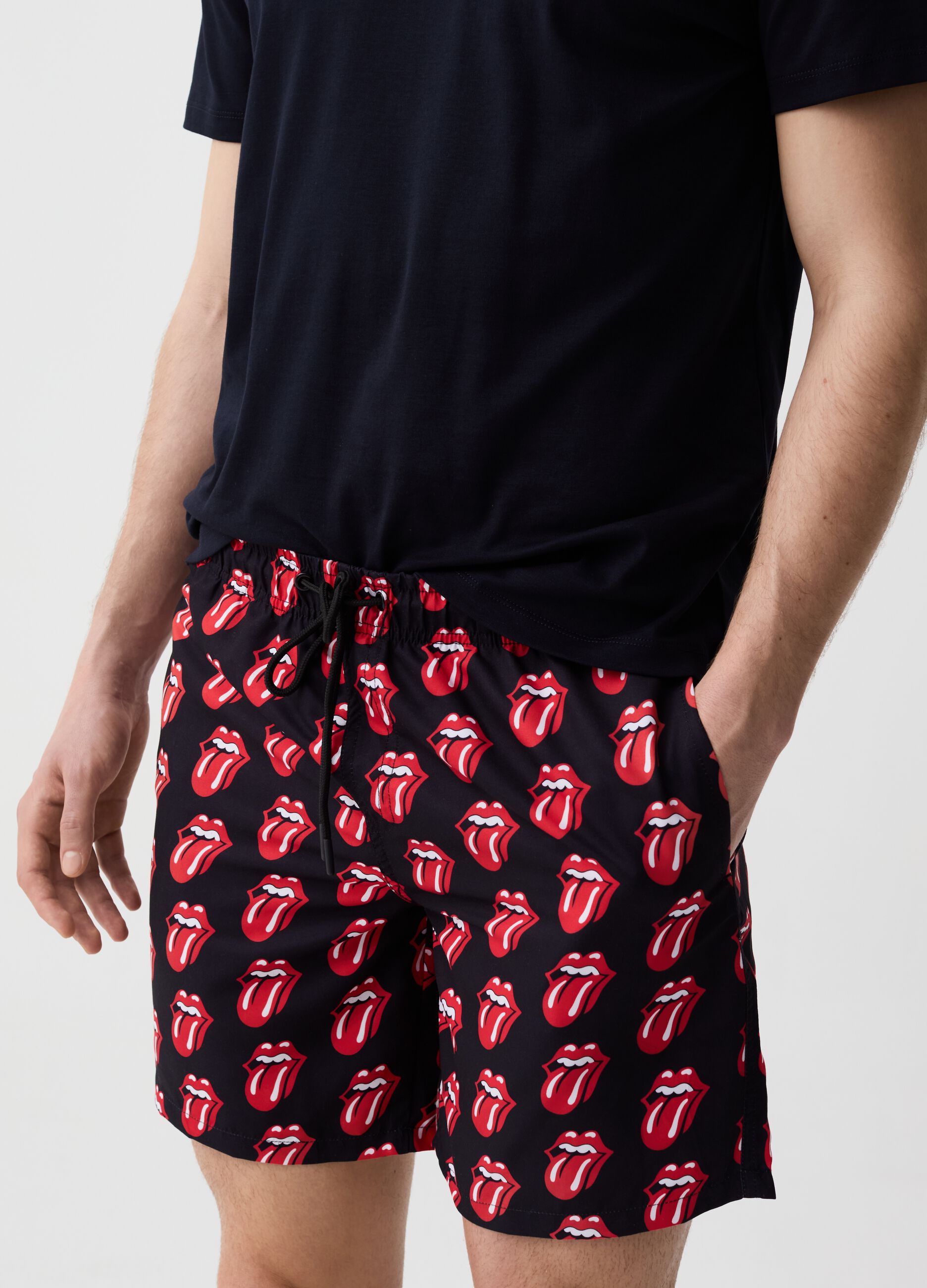 Swimming trunks with Rolling Stones print
