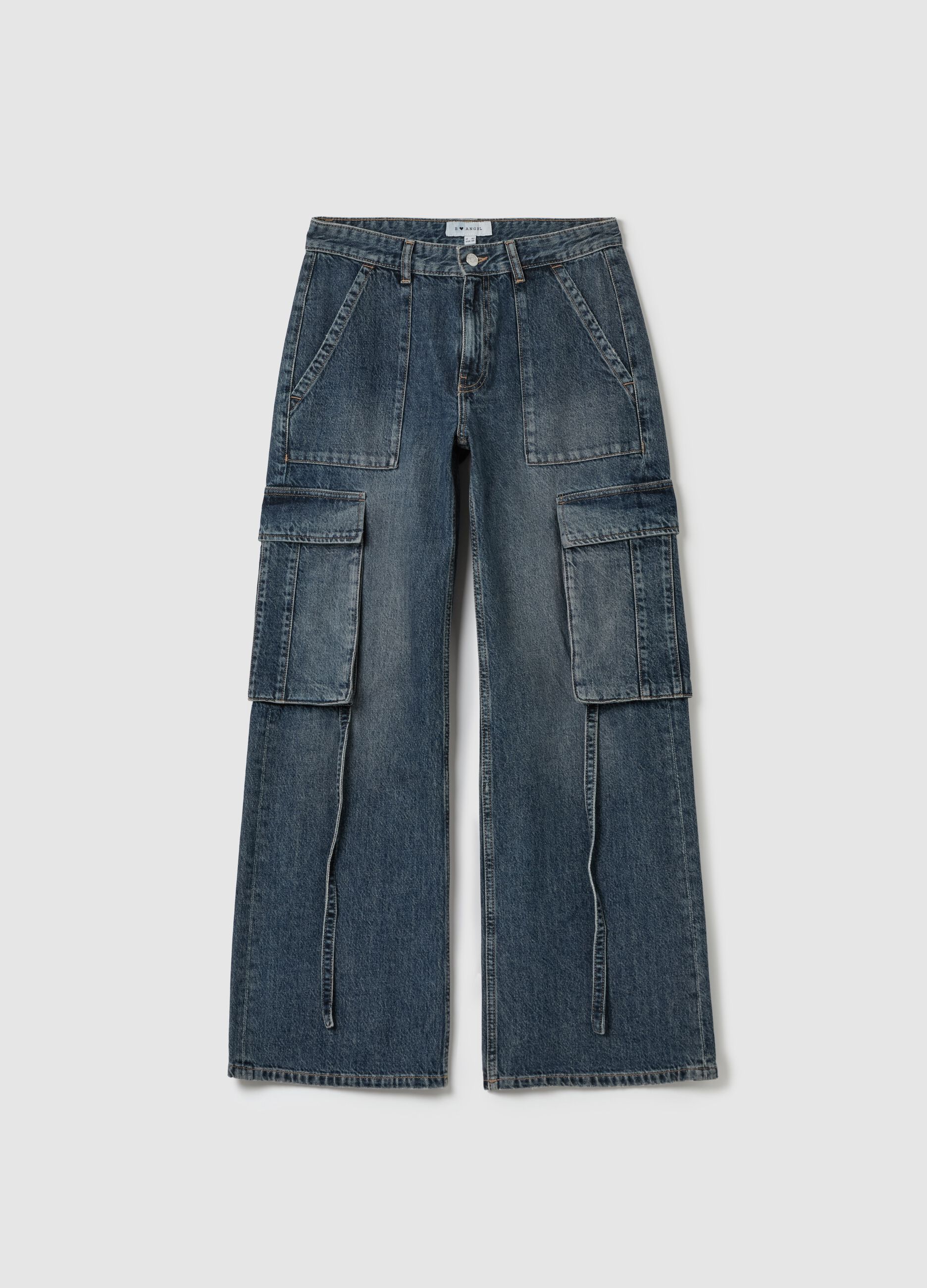 Acid wash cargo jeans