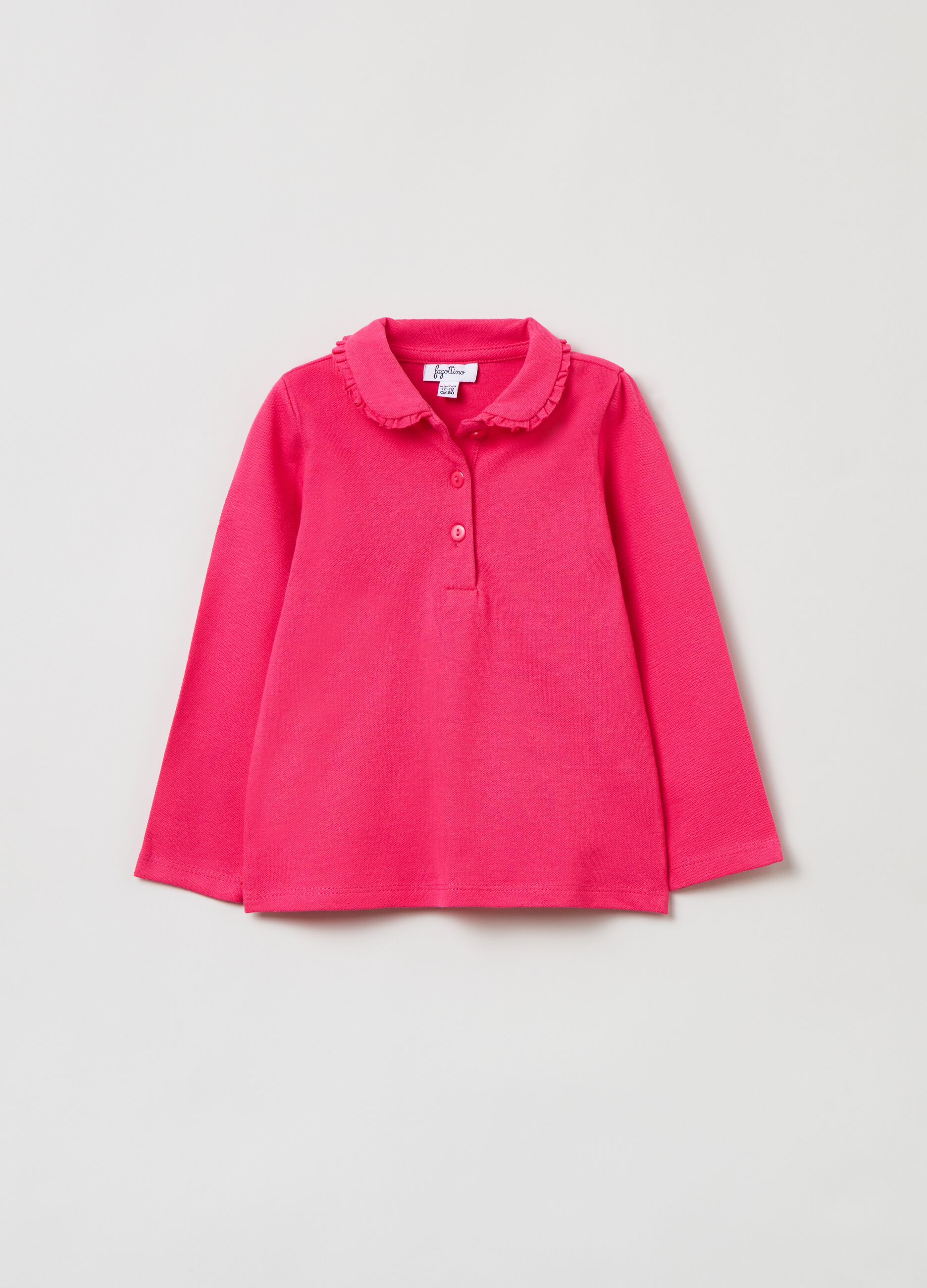 Pique polo shirt with ruffled collar