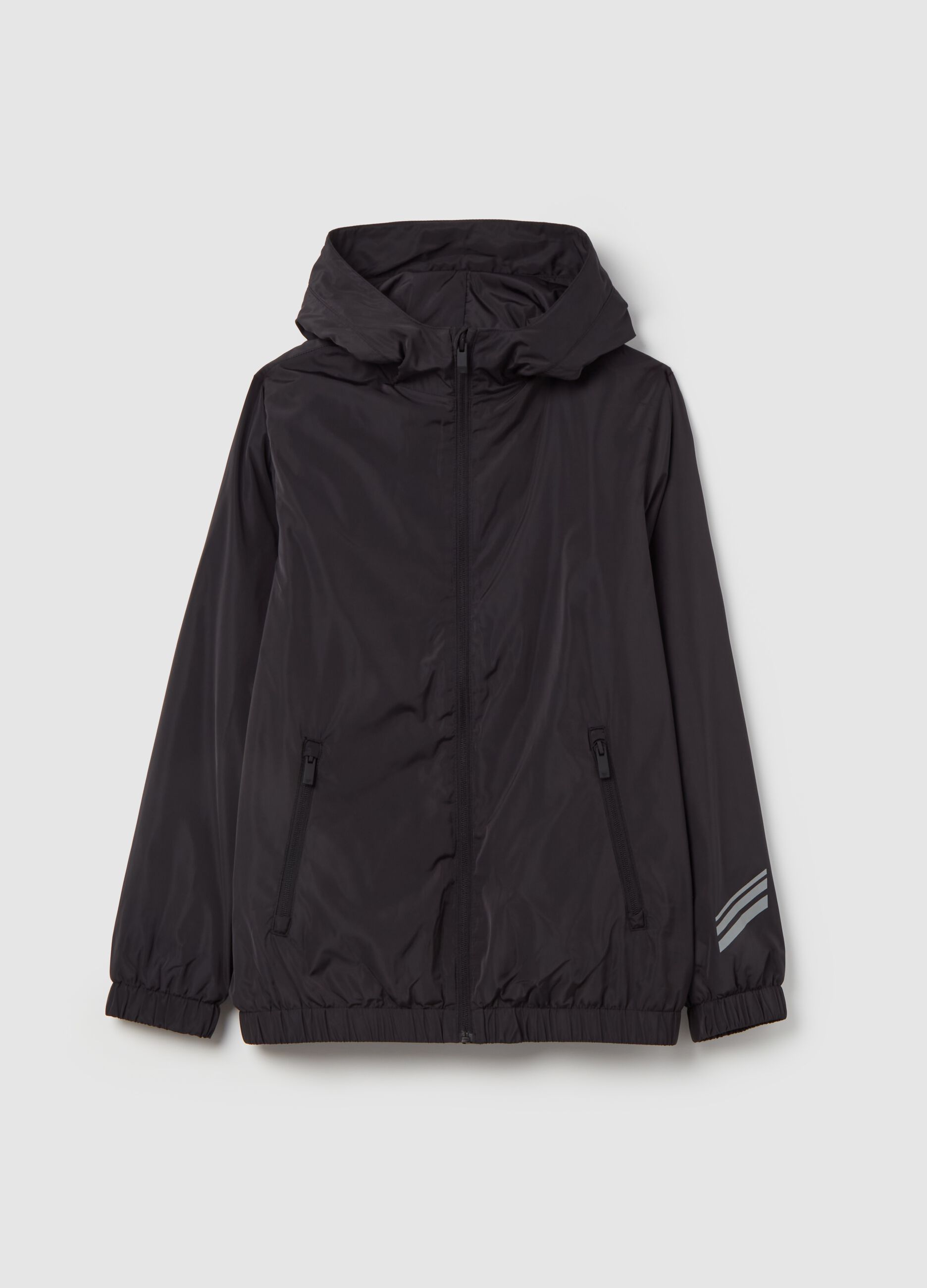 Full-zip waterproofed jacket with hood