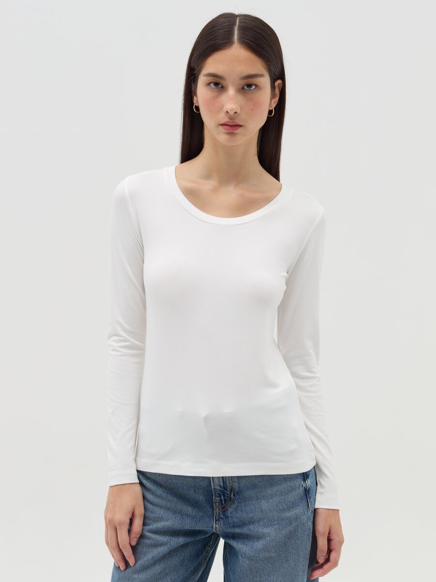 Long-sleeved T-shirt in stretch viscose_1