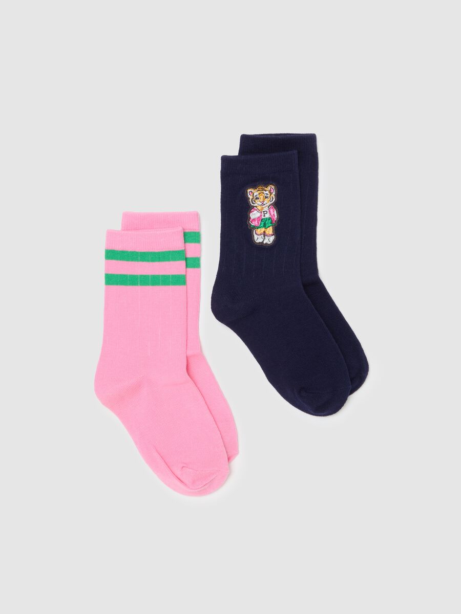 Two-pair pack socks in organic cotton with teddy bear patch_0