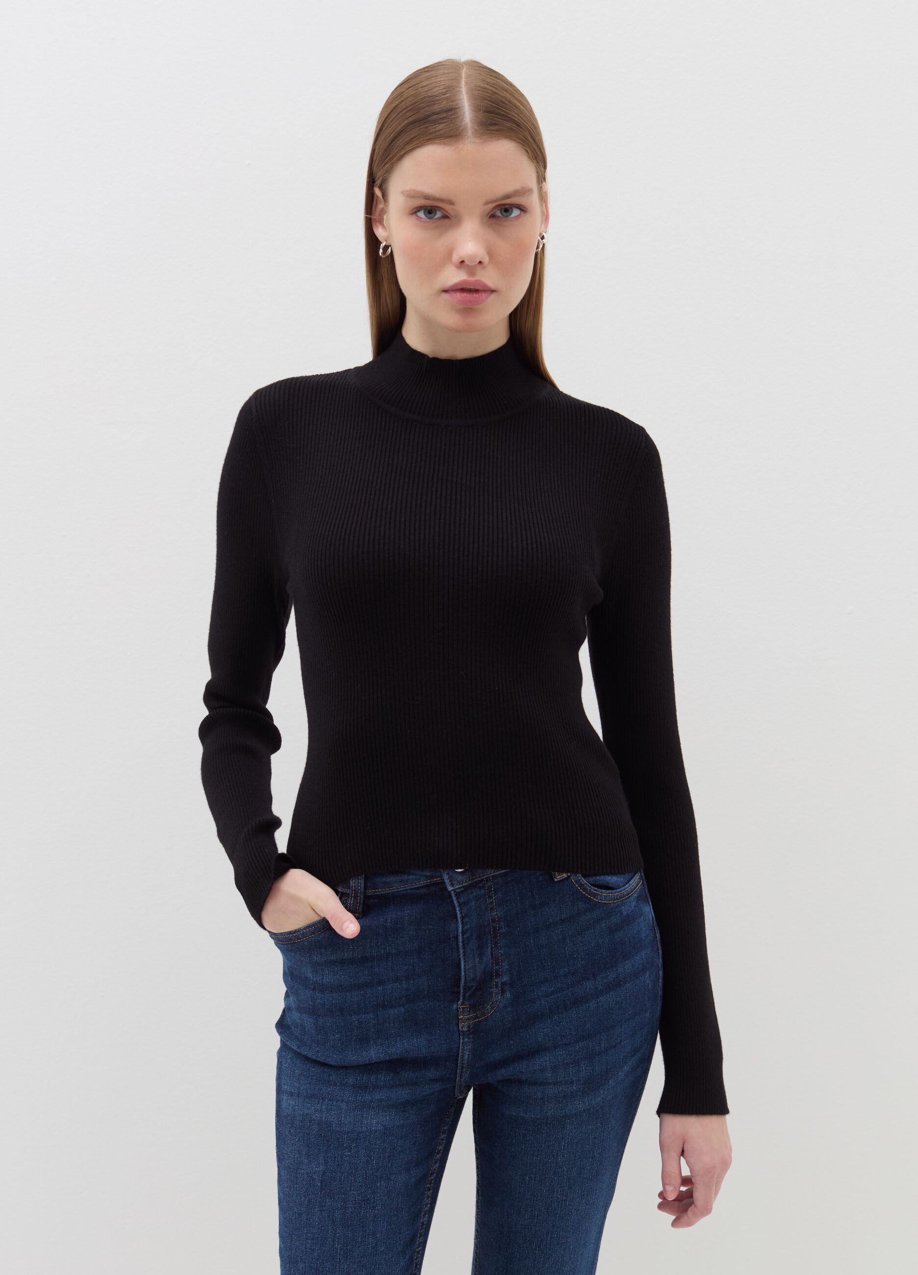 Pullover with mock neck