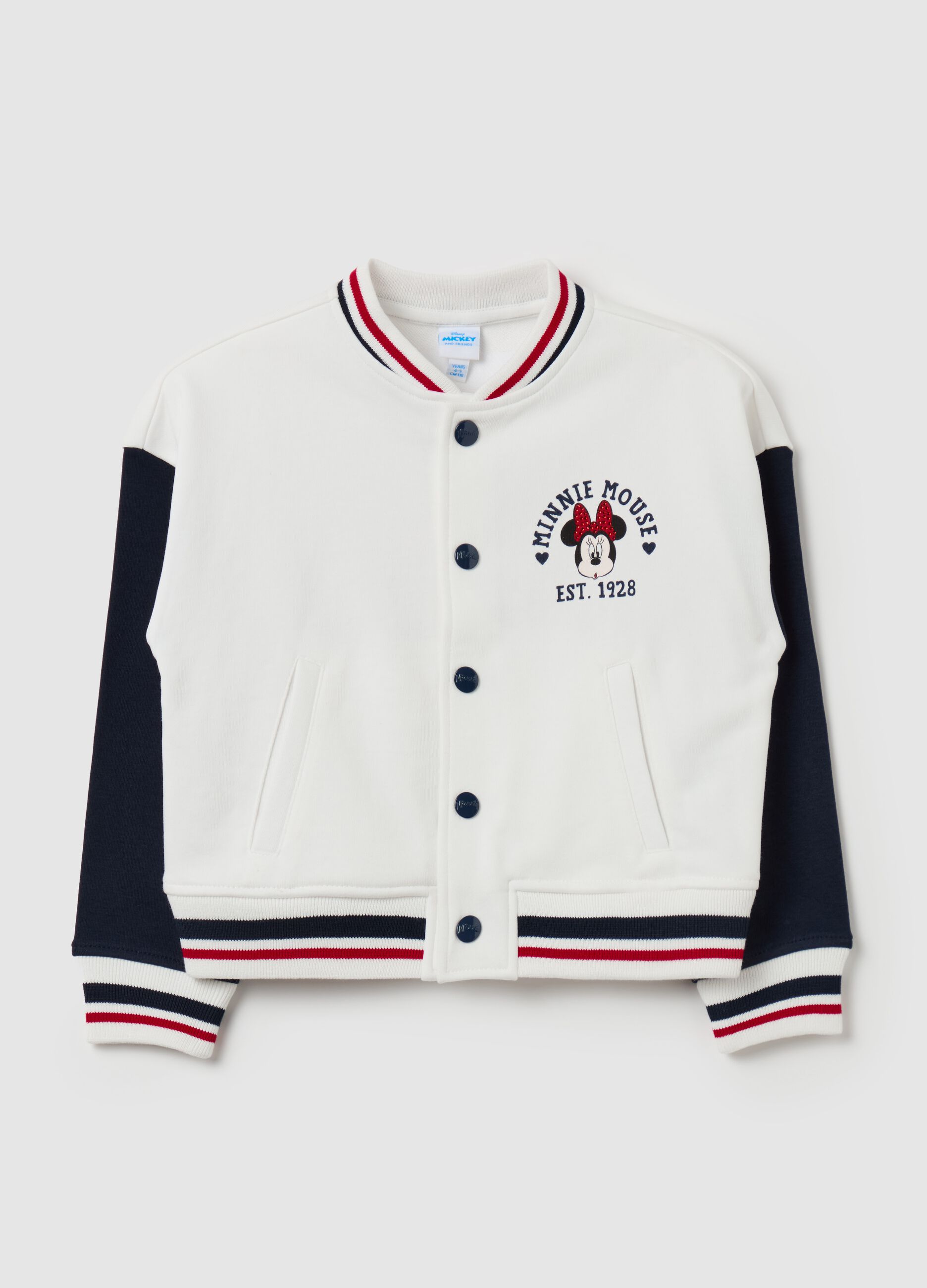 Felpa varsity con stampa Minnie e strass