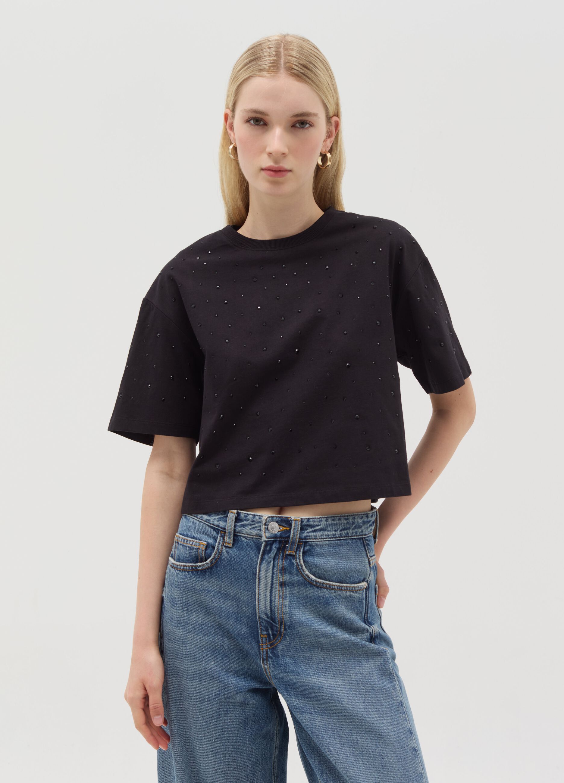 T-shirt in cotone con strass