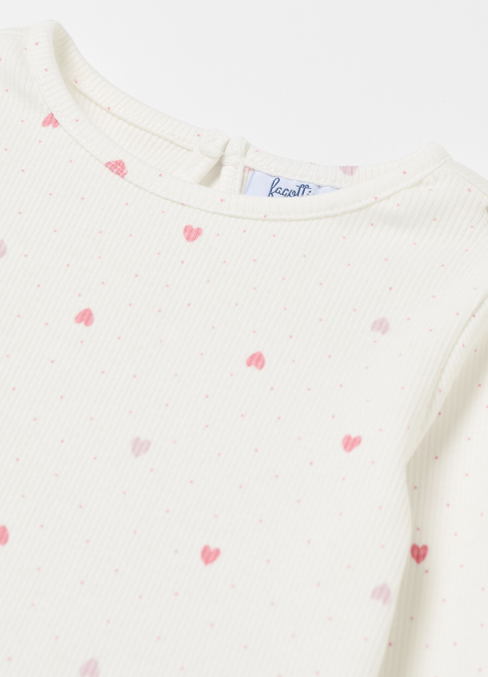 Ribbed T-shirt with small hearts print