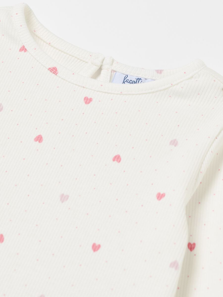 Ribbed T-shirt with small hearts print_3