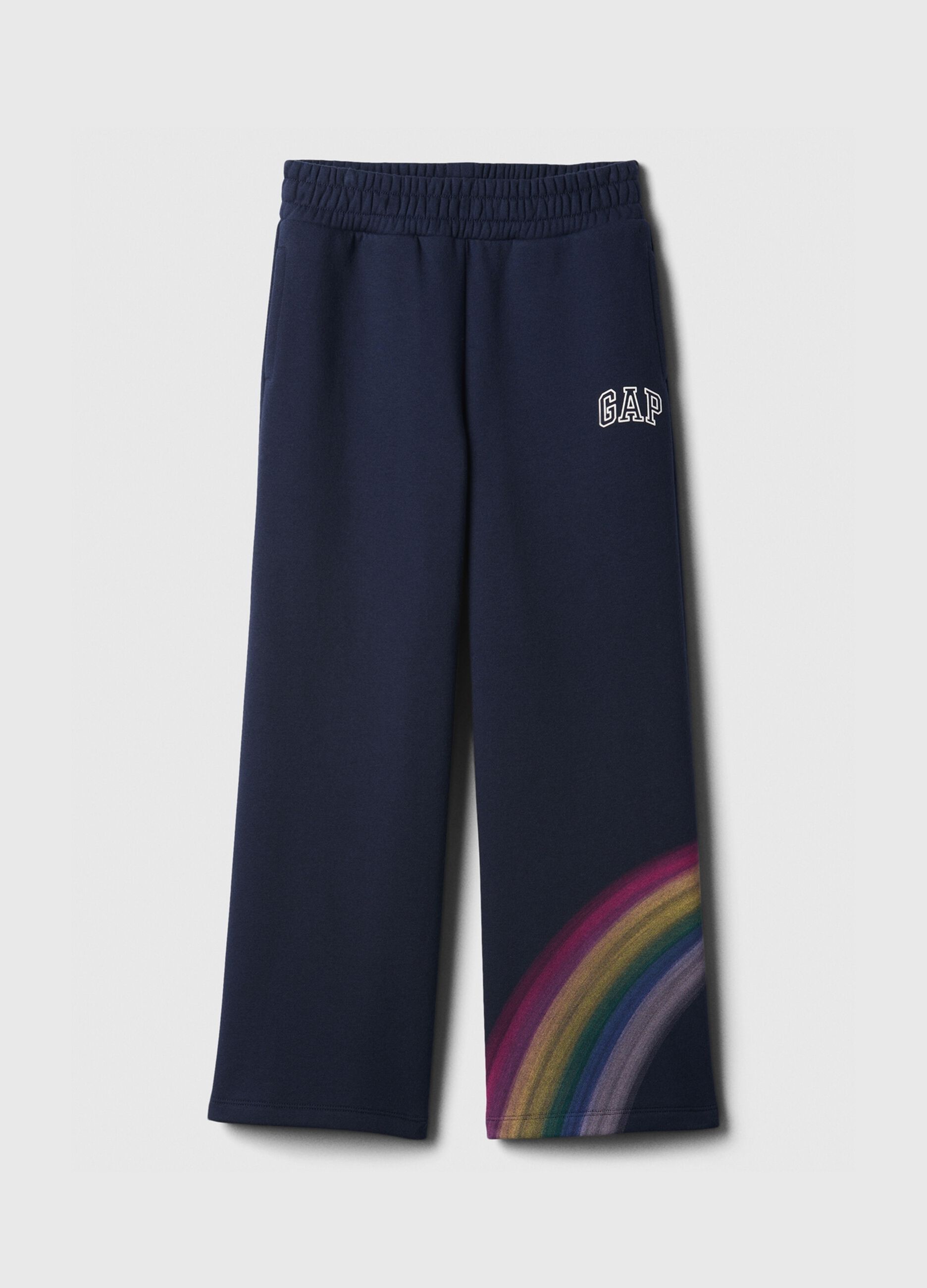 Wide-leg joggers with printed logo and rainbow