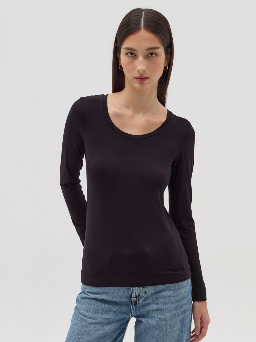 Long-sleeved T-shirt in stretch viscose_1