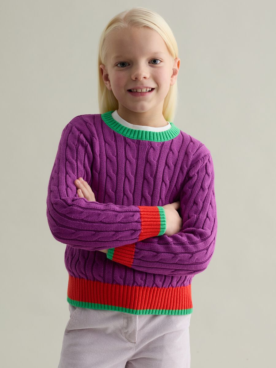 Cotton pullover with striped pattern_0