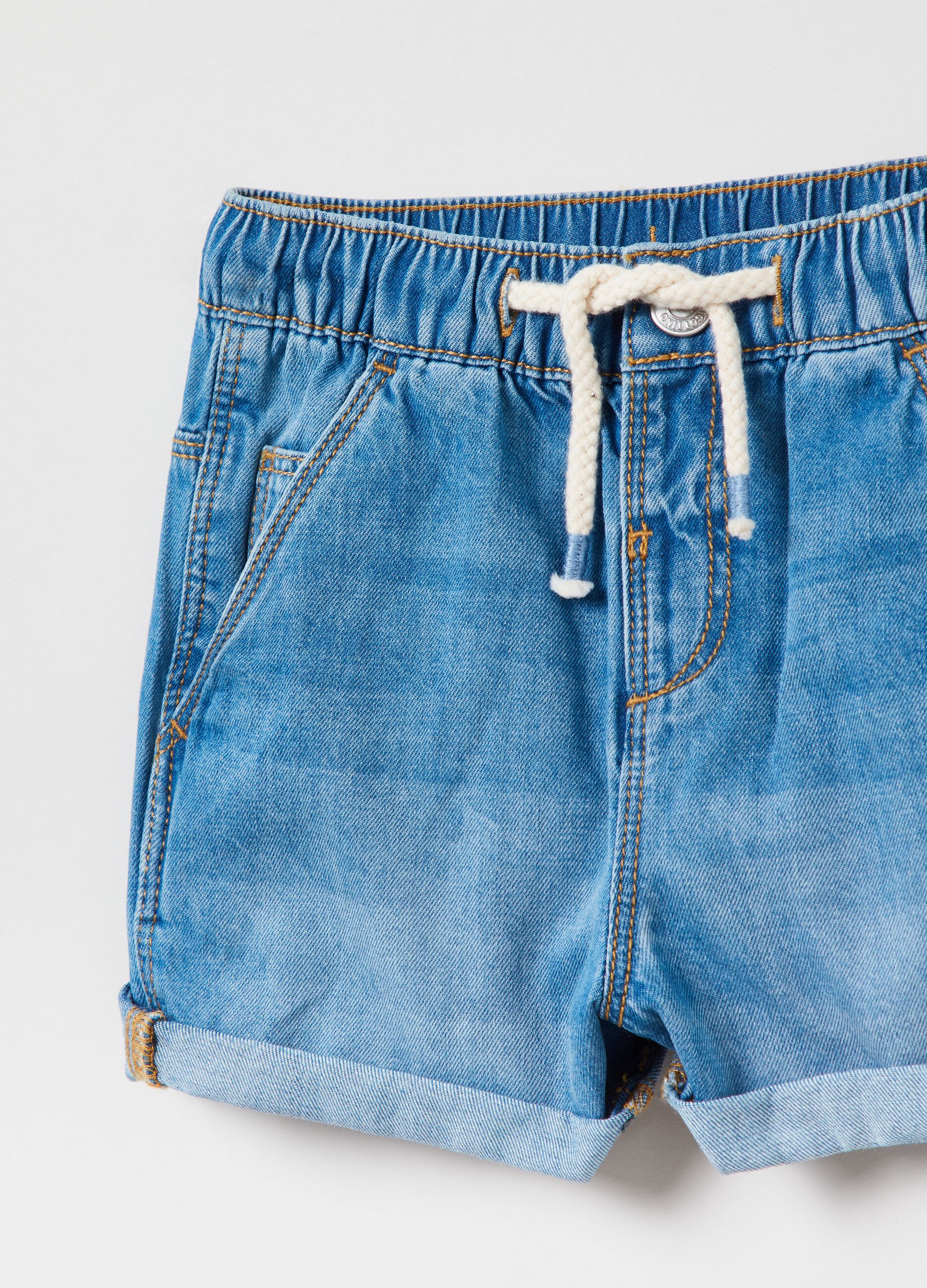 Denim shorts with drawstring