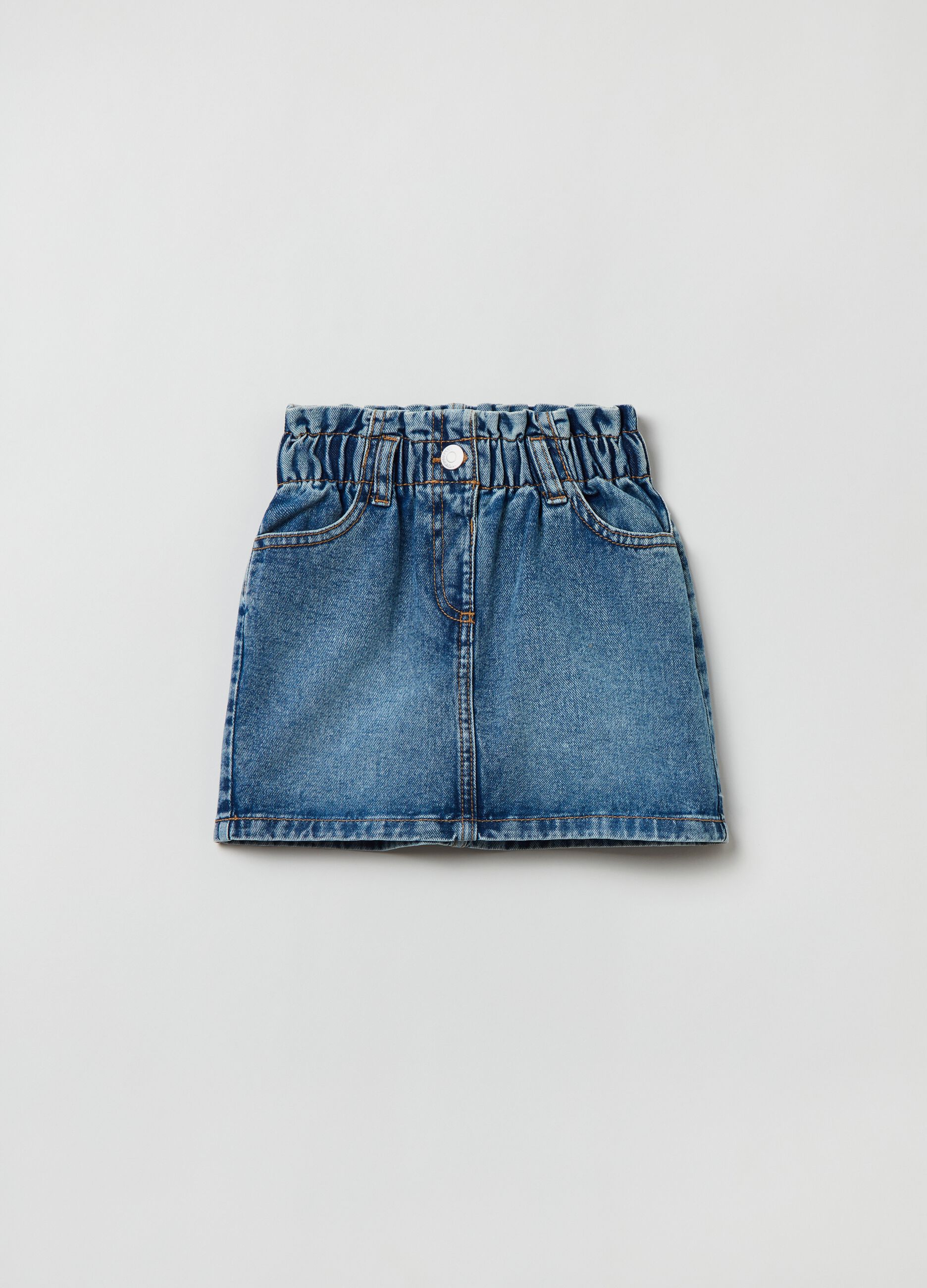 Paper bag miniskirt in denim