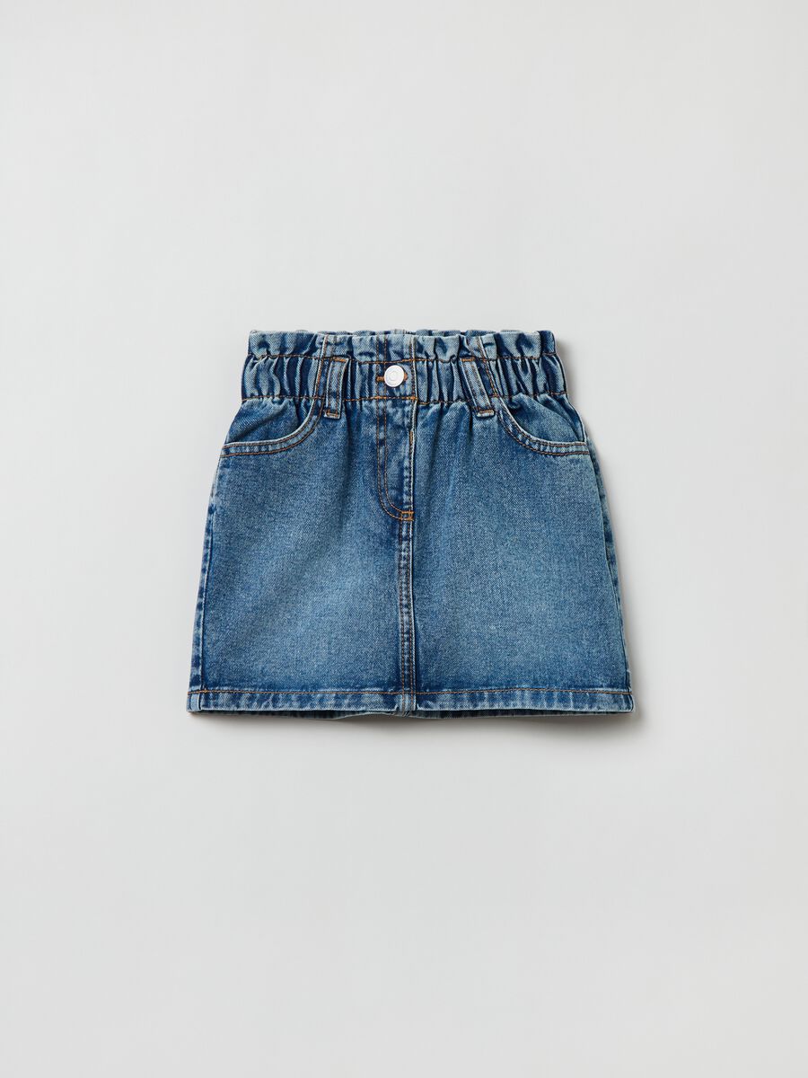 Paper bag miniskirt in denim_0