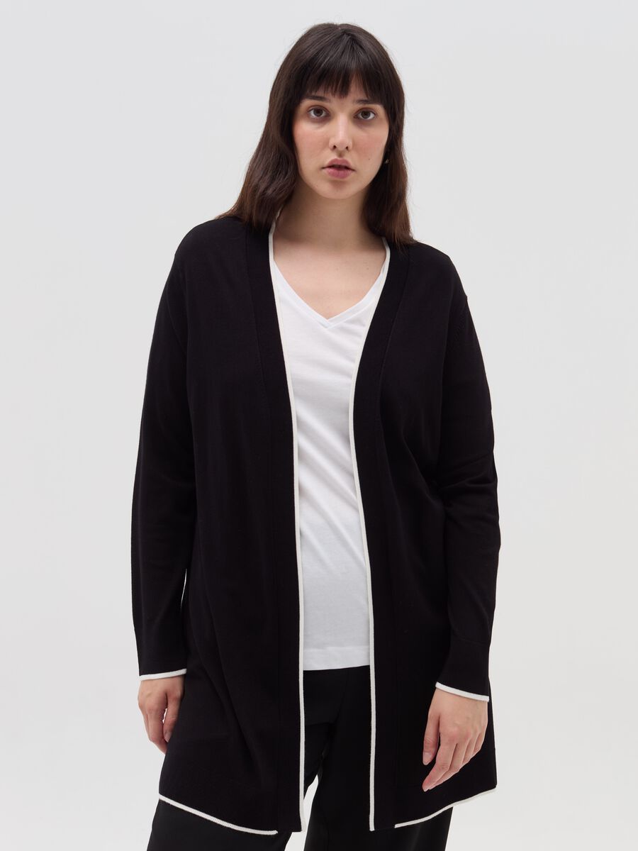 Curvy long cardigan with striped edging_1