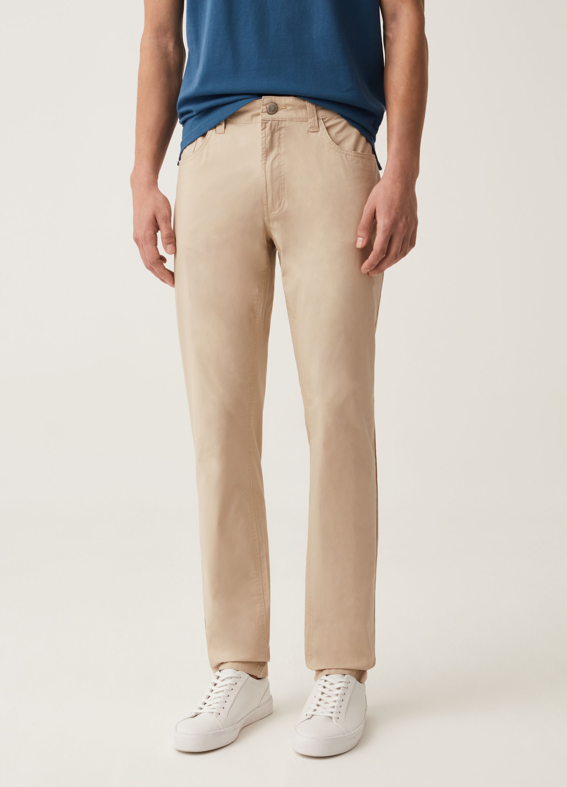 Five-pocket poplin trousers