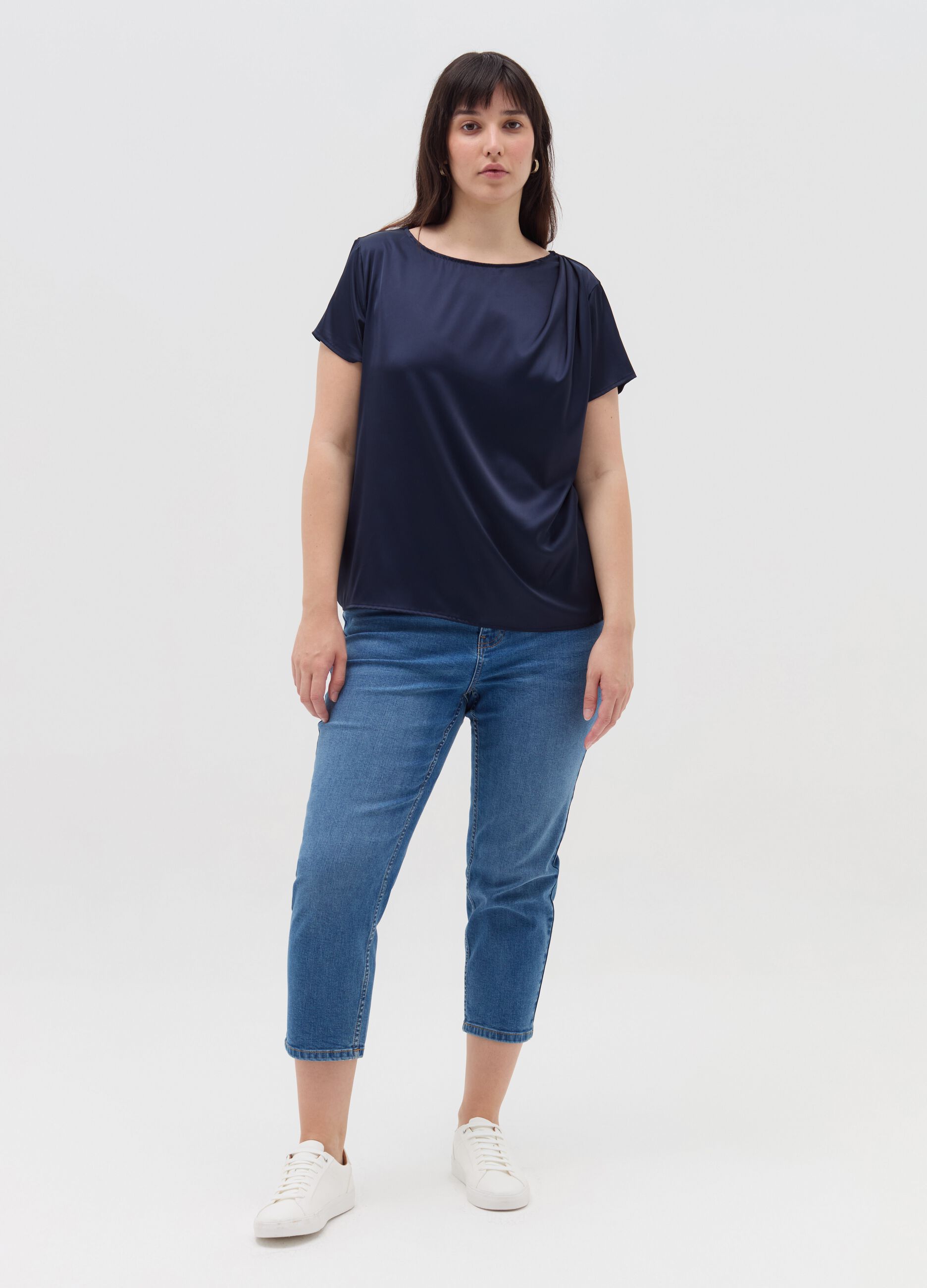 Curvy blouse in combined fabric