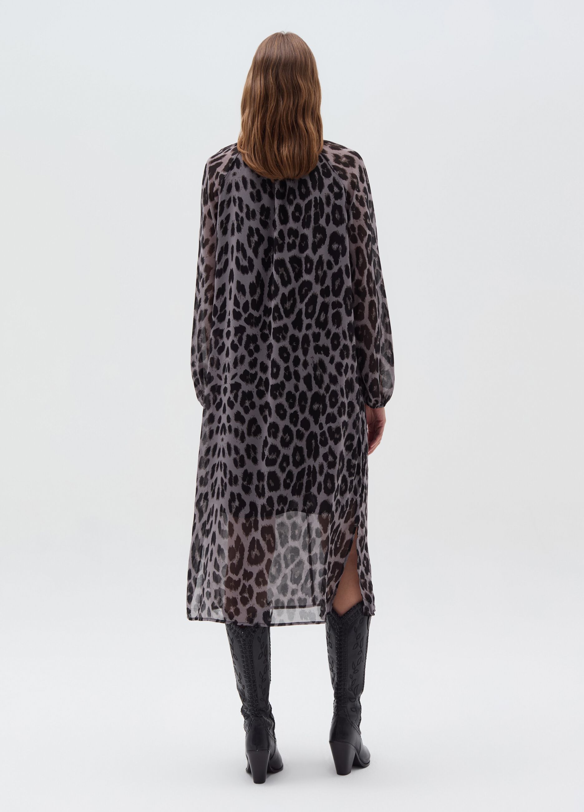 Long animal print dress with scarf