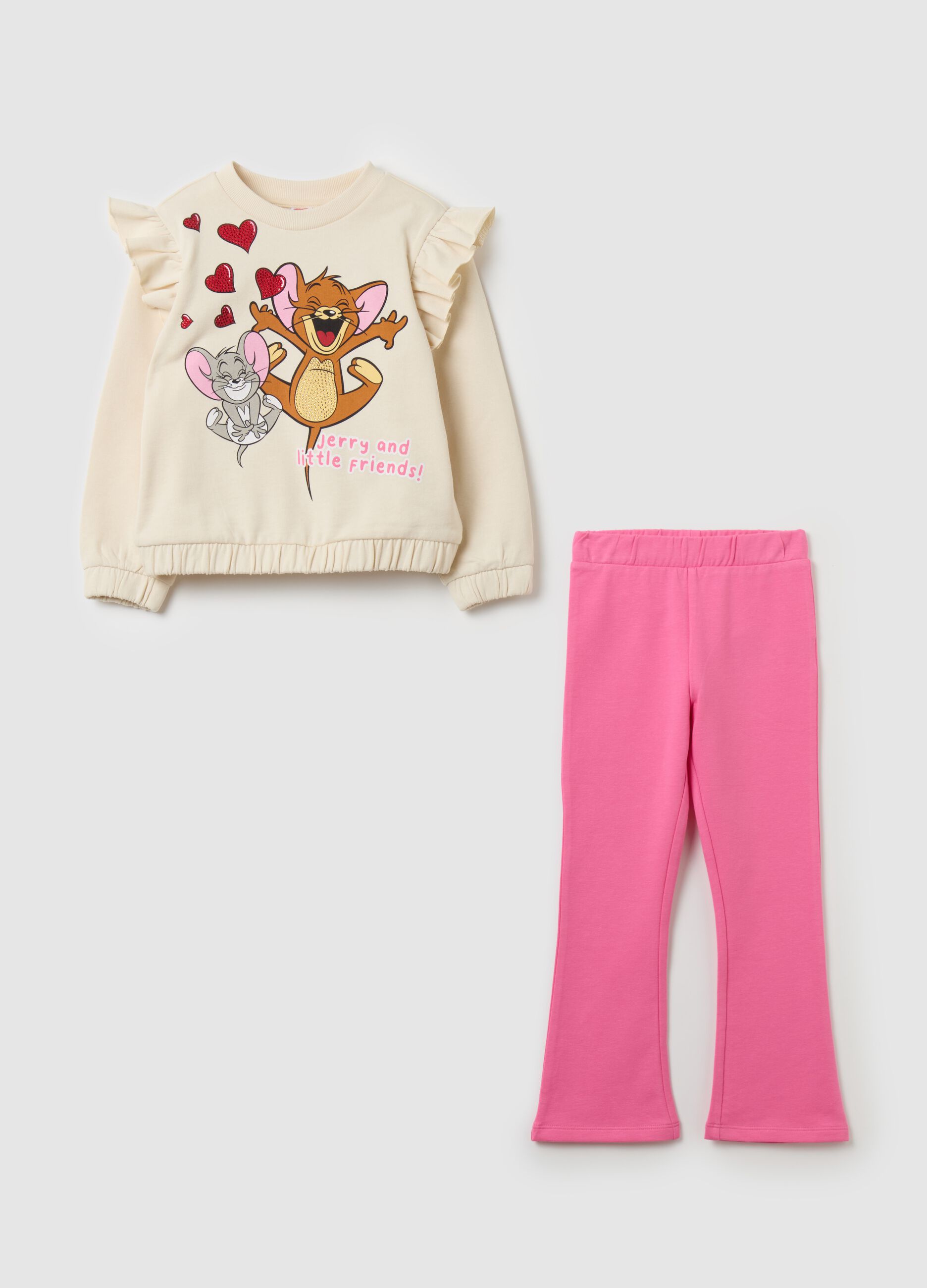 Jogging set con stampa Tom & Jerry e strass