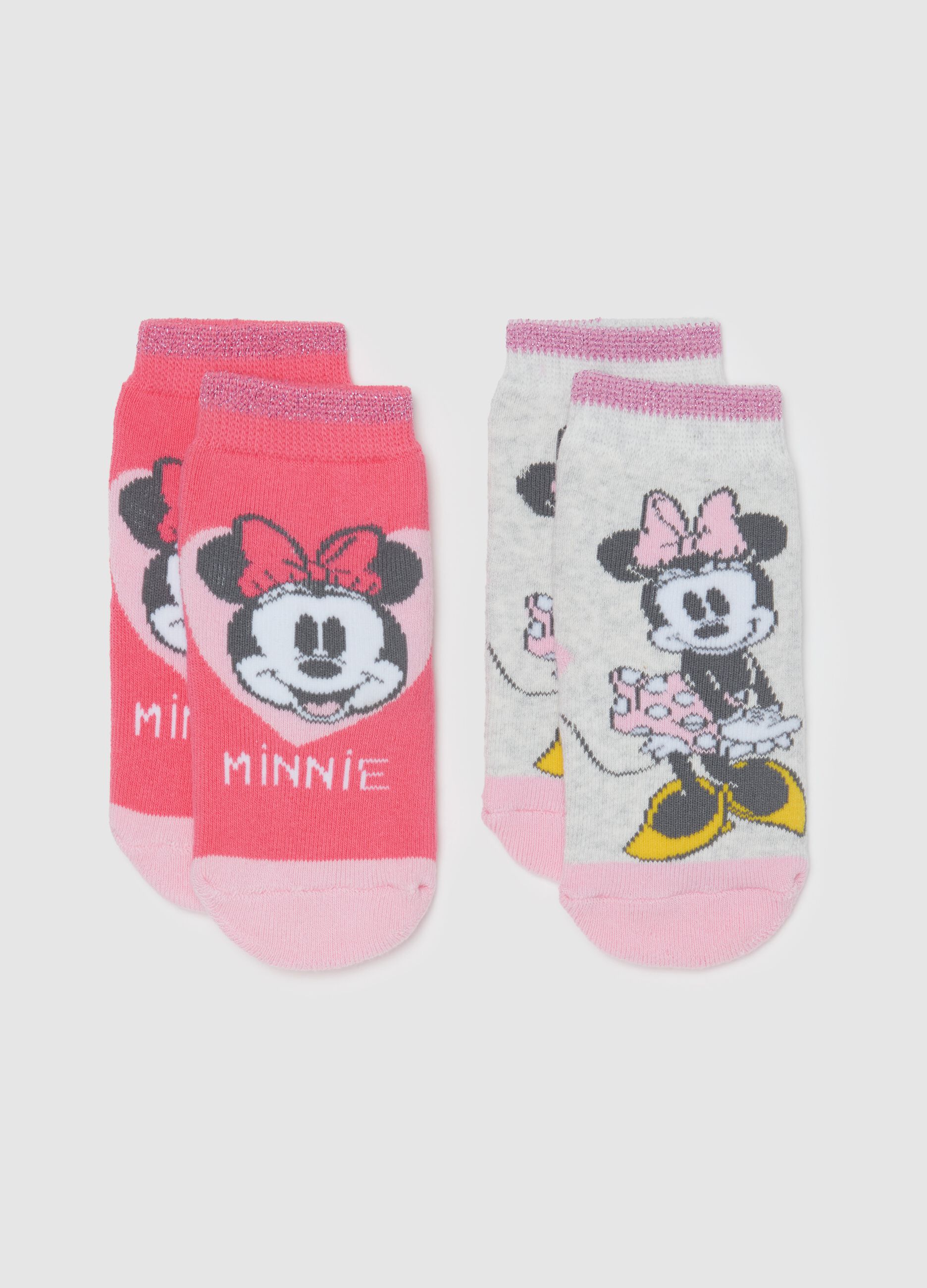 Two-pair pack slipper socks with Minnie Mouse design