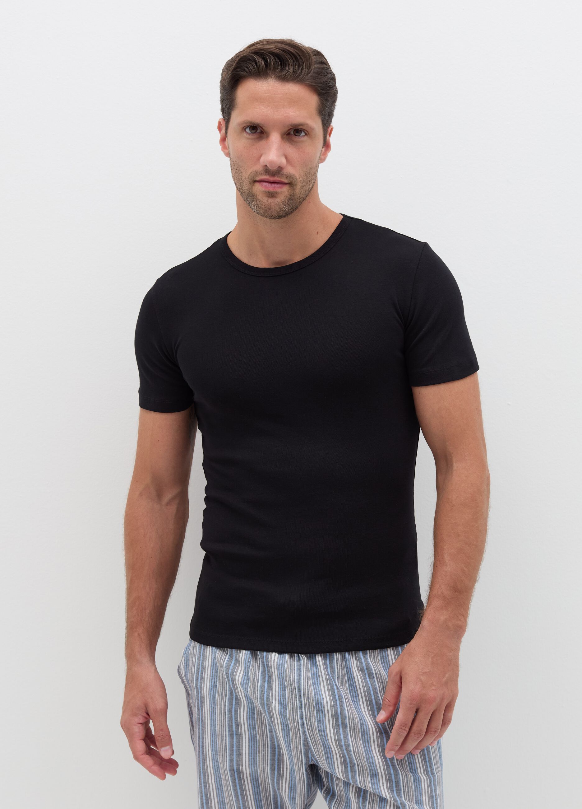 Two-pack undershirts with thin ribbing