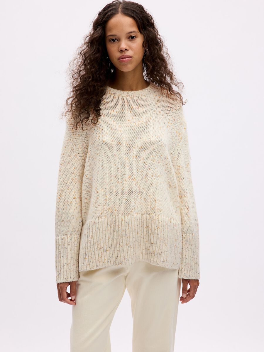 Mouliné-effect oversized pullover with splits_0