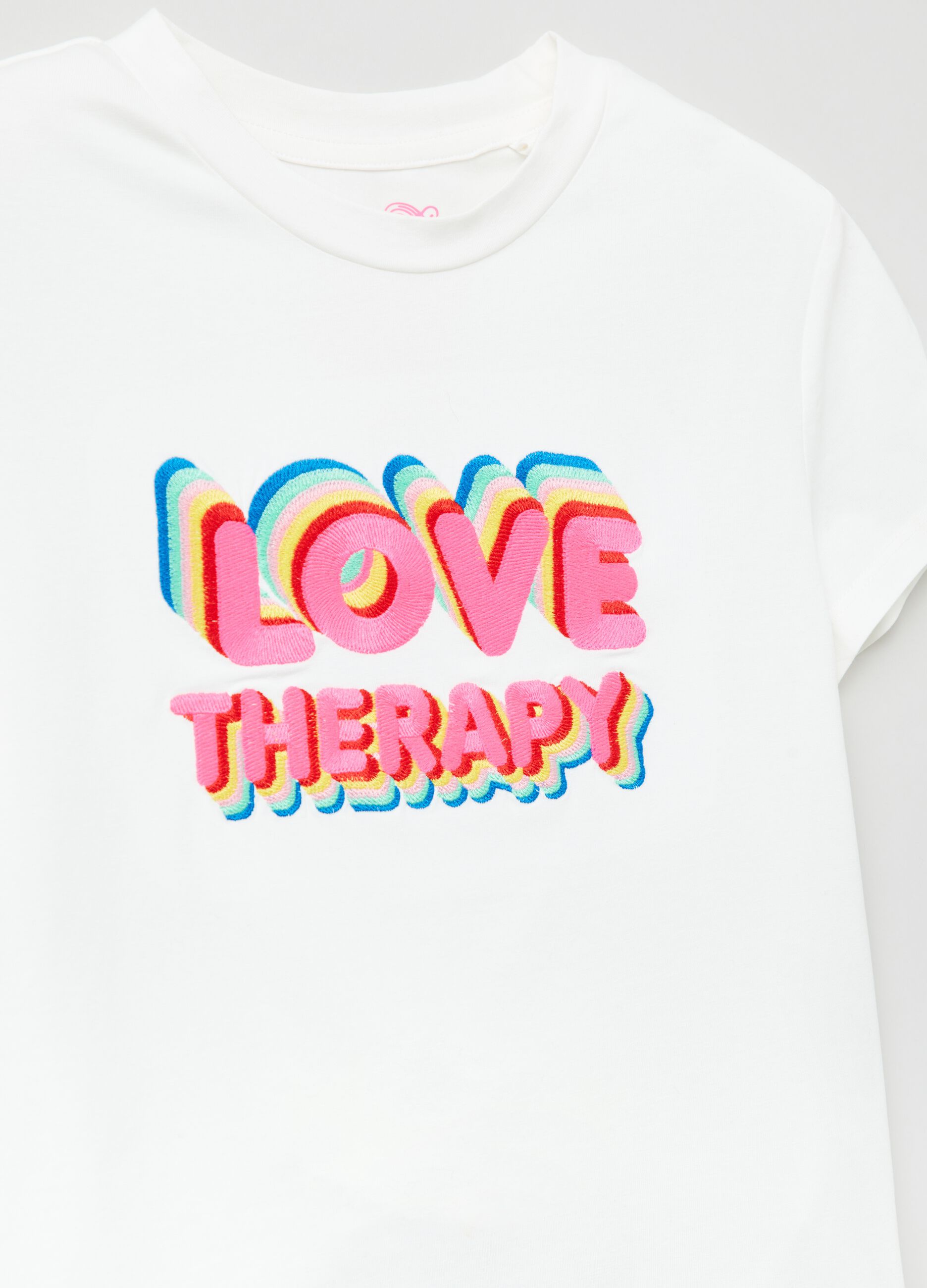 Love Therapy T-shirt with multicoloured embroidery