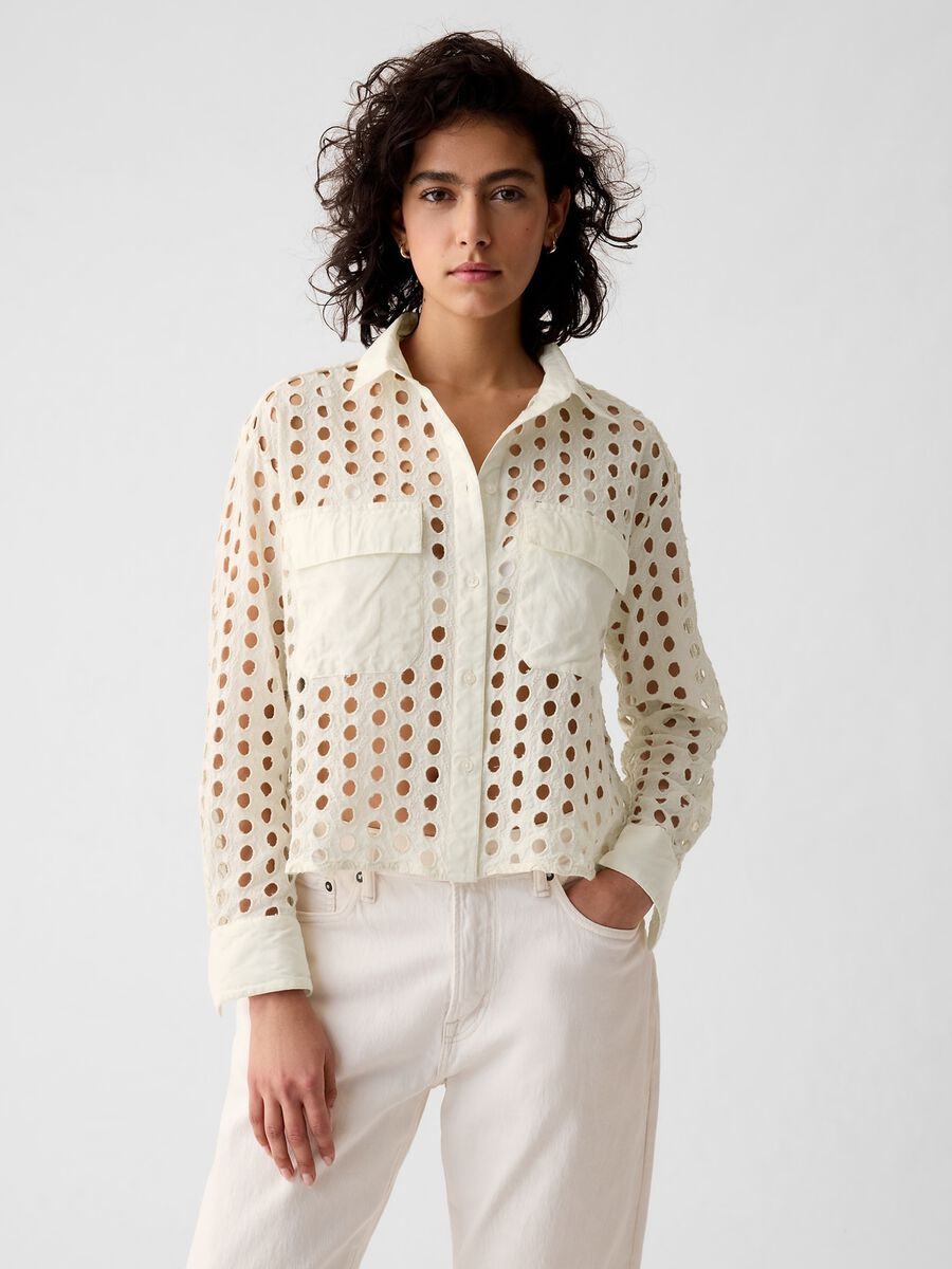 Cropped shirt with openwork details_1