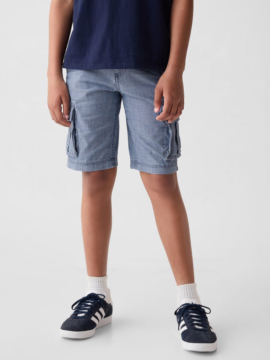 Cargo Bermuda shorts in chambray cotton_1