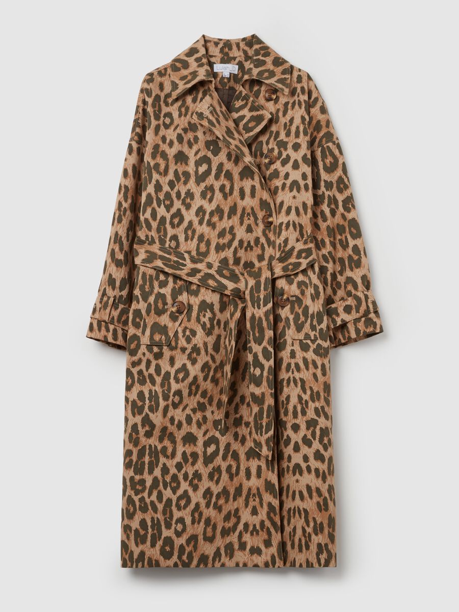 Double-breasted trench coat with animal print_4