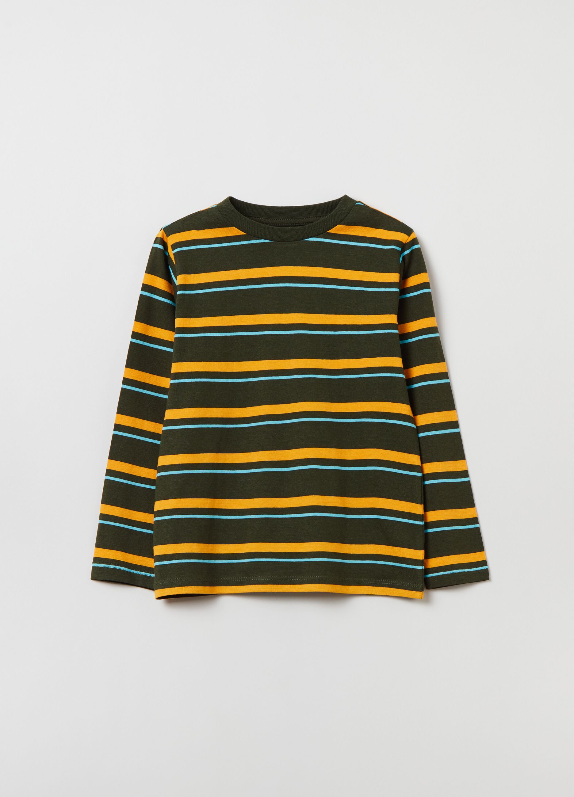 Striped cotton T-shirt with long sleeves