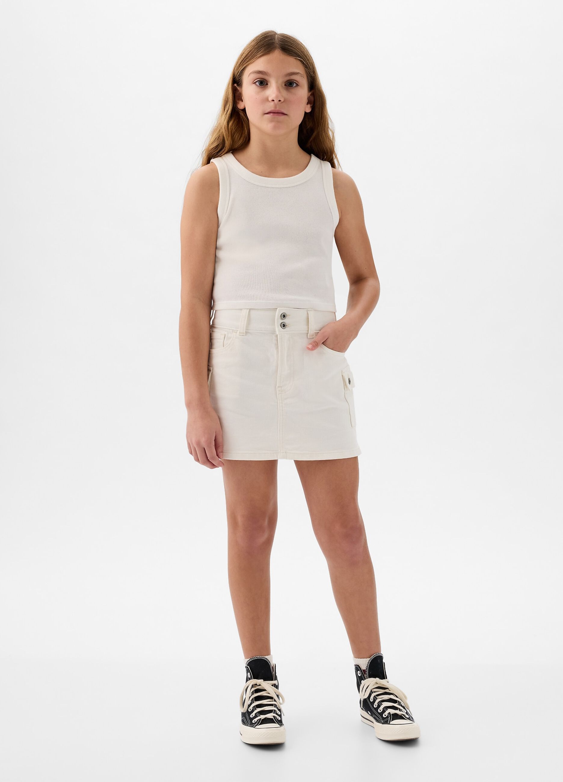 High-rise cargo miniskirt in denim