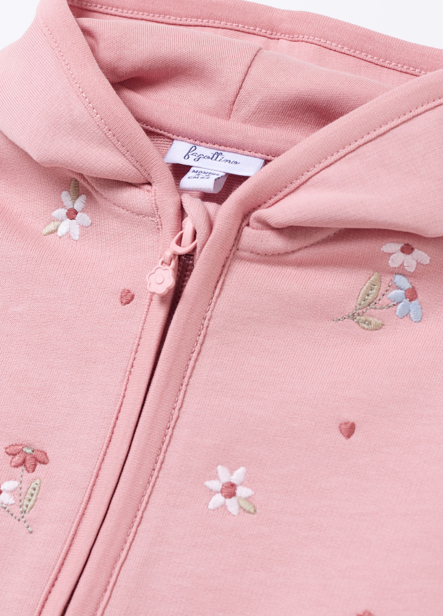 Sweatshirt with hood and small flowers embroidery