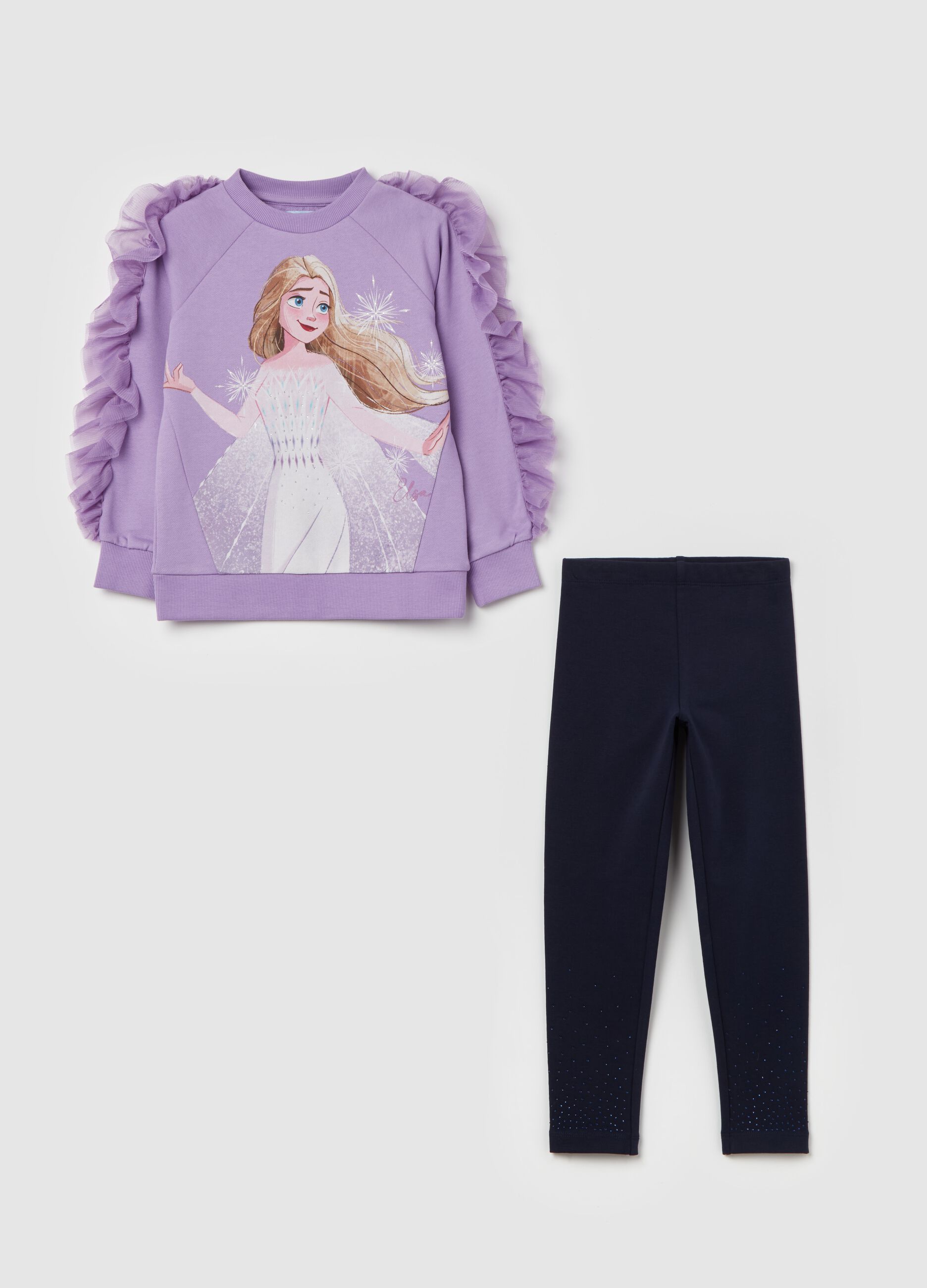 Jogging set con stampa Elsa e strass