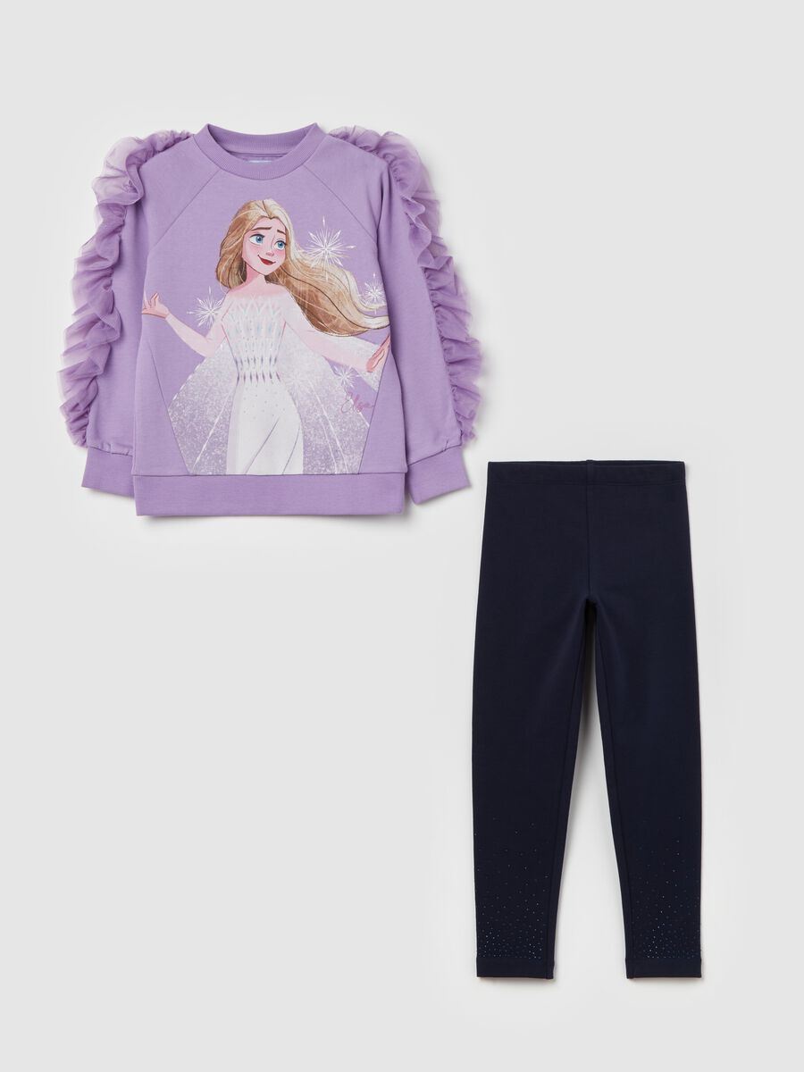 Jogging set con stampa Elsa e strass_0