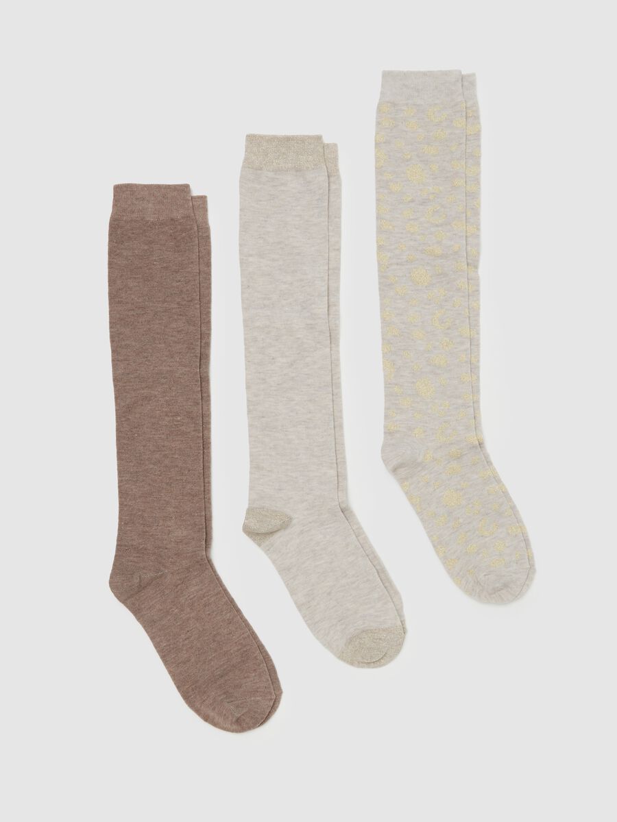 Three-pair pack long socks with animal print pattern_0