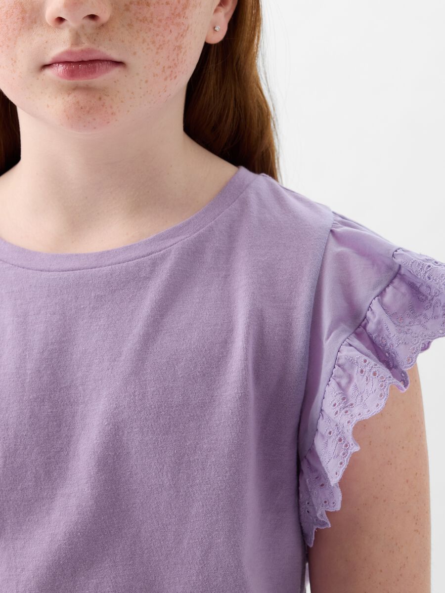 Cotton T-shirt with broderie anglaise flounces_1