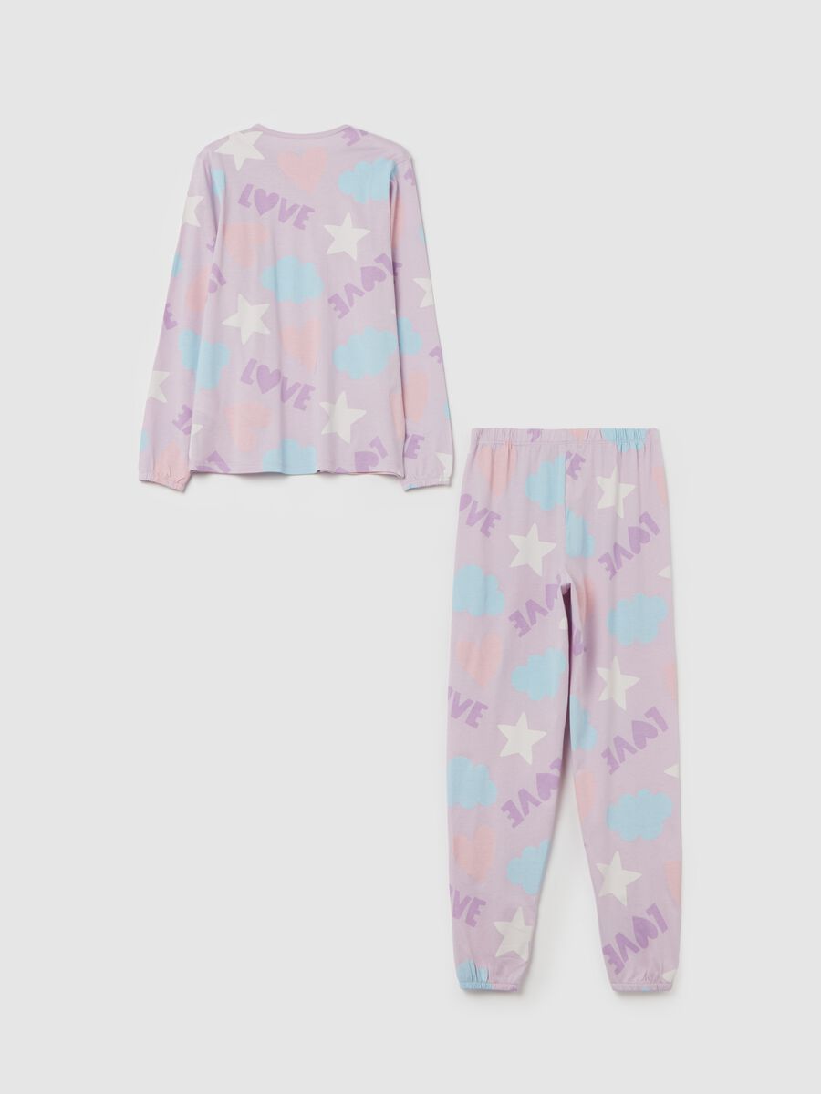 Organic cotton pyjamas with "LOVE" stars and clouds print_1