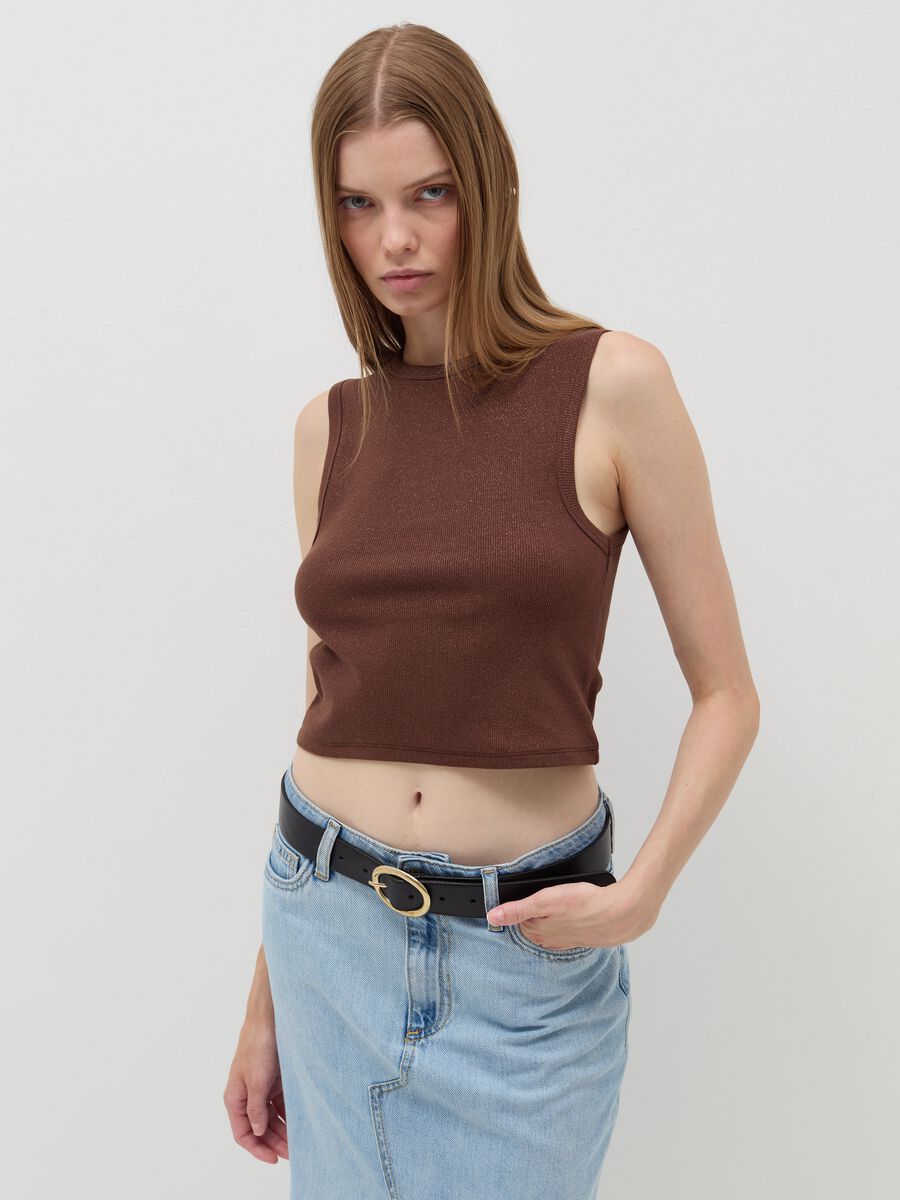 Ribbed crop tank top with lurex_3