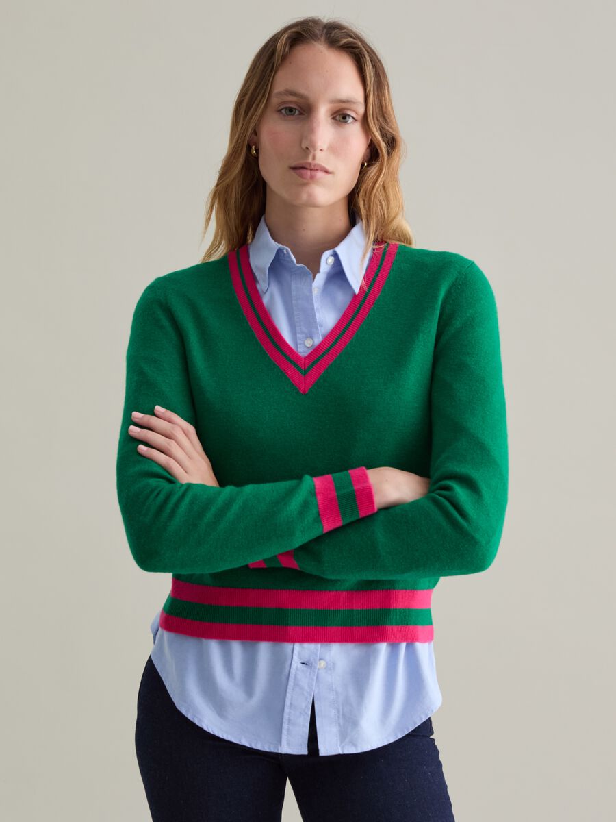 Wool pullover with striped trims_1